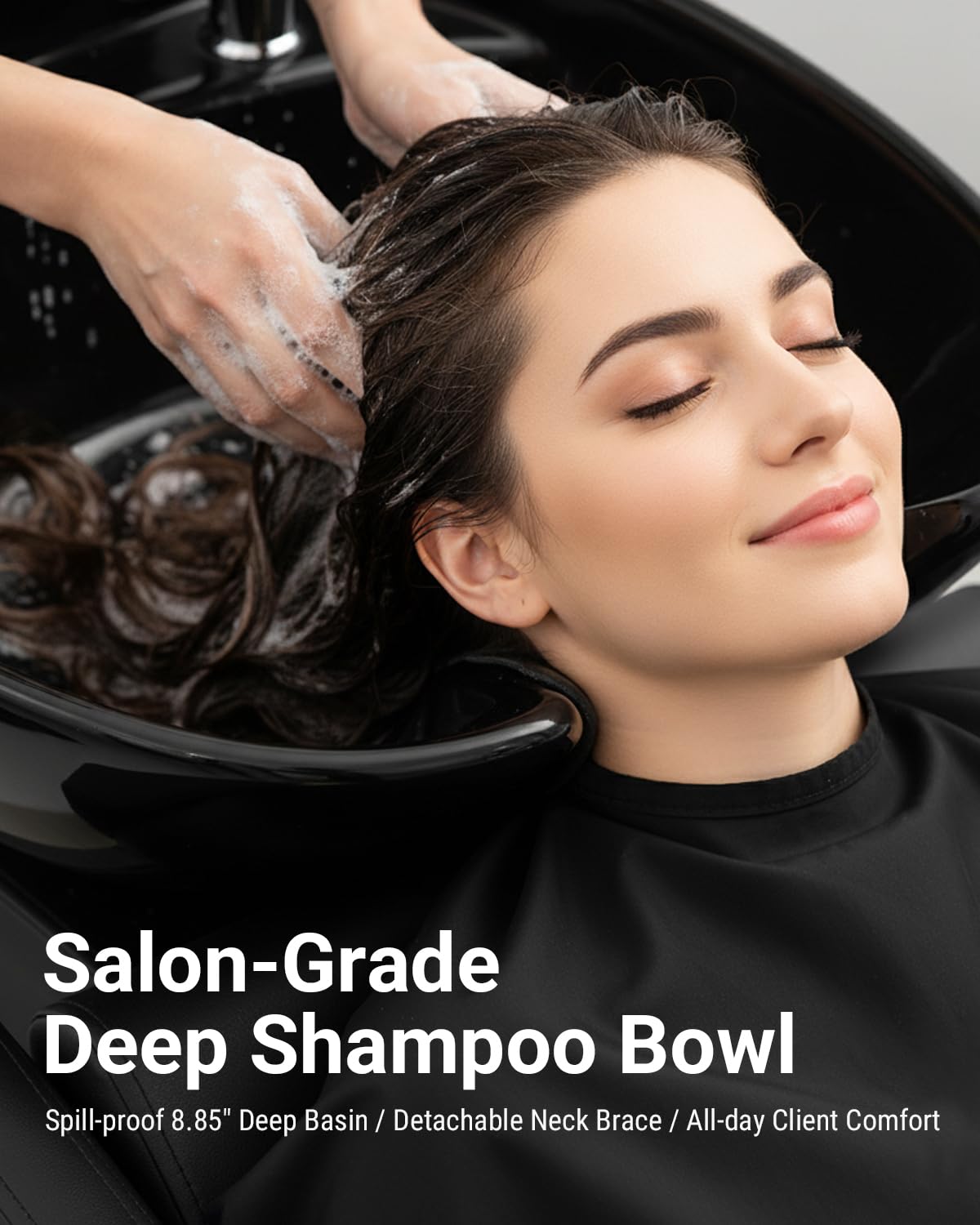 Black IJIALIFE Salon Shampoo Bowl and Chair Set with Footstool – Modern Black & Gold Barber Backwash Chair, Heavy Duty 450lbs Hair Washing Chair with Deep ABS Basin & Neck Rest for Spa Beauty Stylist