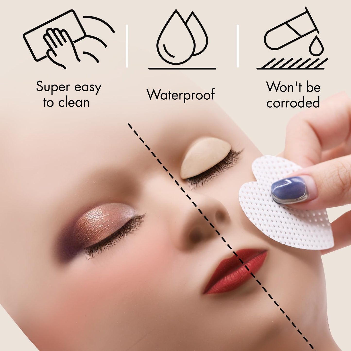 Antique White Embagol Lash Mannequin Head for Eyelash Extensions with 2 Layers Replaced Eyelids Double Layer Replacement Eyelids for Lash Practicing and Training Lash Supplies (1 Head +3 Pairs Eyelids)
