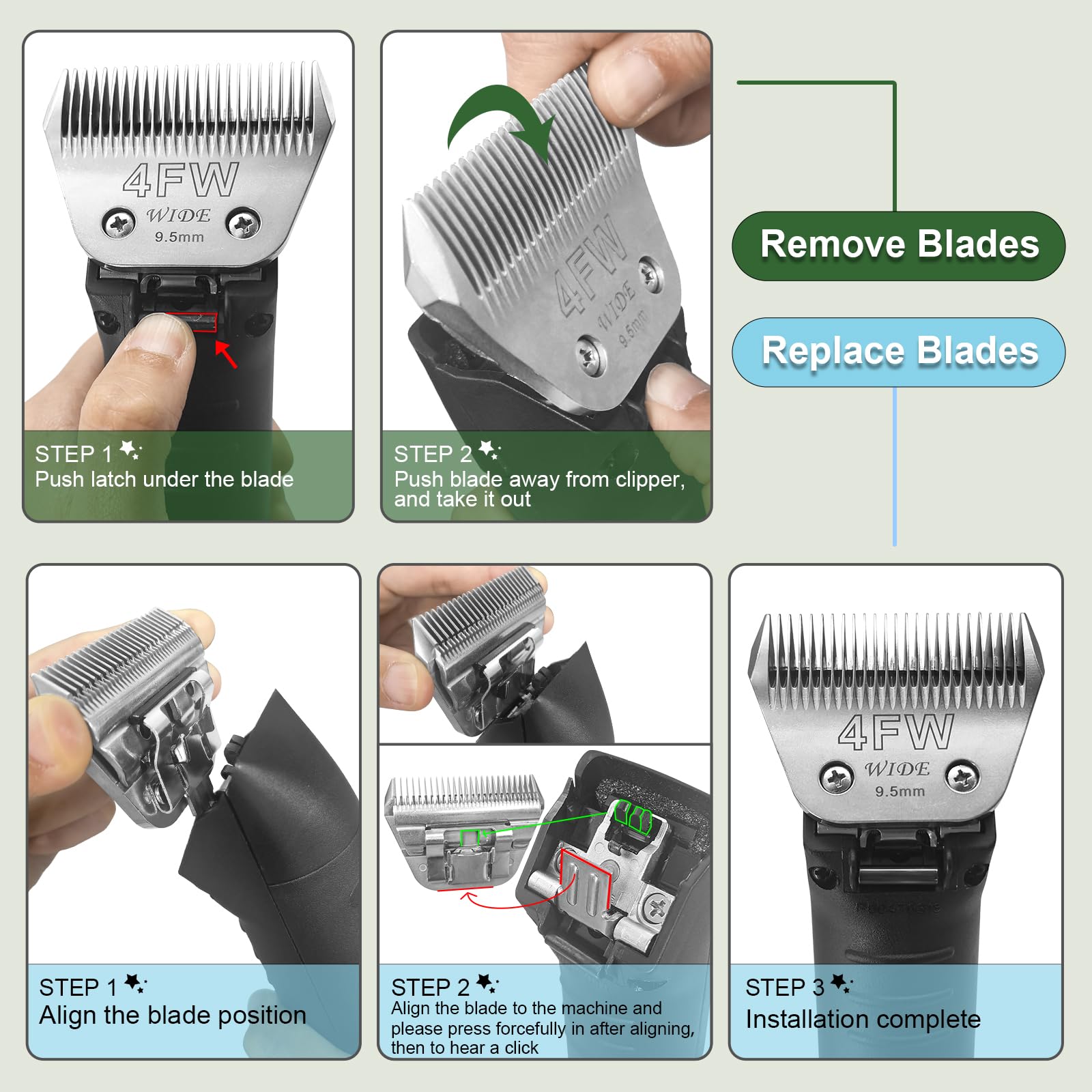 White Smoke Filymosie 3 Pack 10W Wide Blades for Dog Grooming,Compatible with Andis,Oster A5,Wahl km10 Clippers,Cutting Length 1/16"