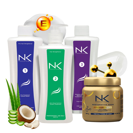 White Smoke NK Professional Care. Complete Hair Straightening Treatment Kit Steps 1,2,3,4. Hair Surgery with keratin, post-treatment shampoo and restorative mask.