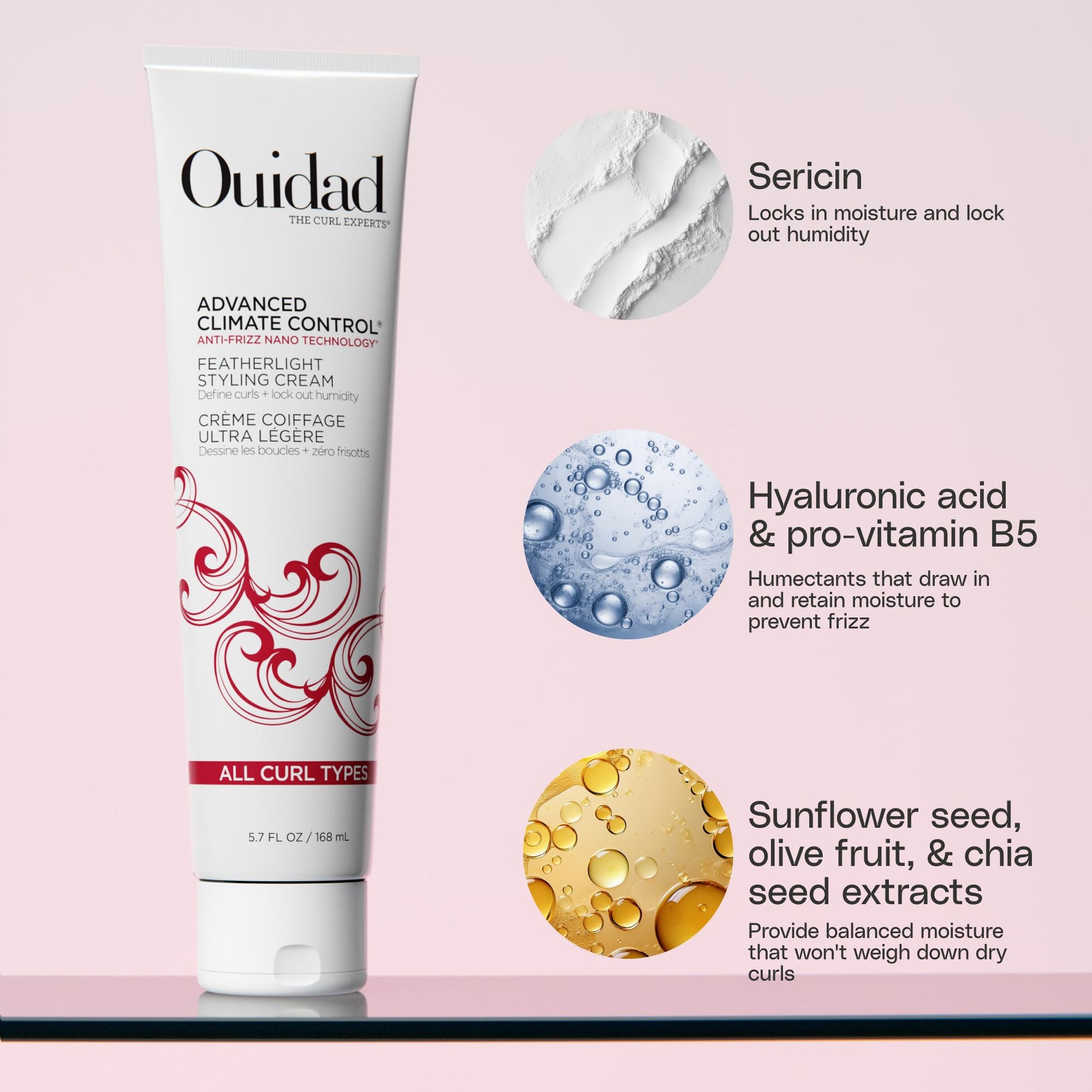 Light Gray Ouidad Advanced Climate Control Styling Cream, 2 fl oz, Featherlight Curl Cream for Curly Hair, Shiny, Hydrated & Frizz-Free Curls, Sulfates, Parabens & Cruelty-Free Curly Hair Products