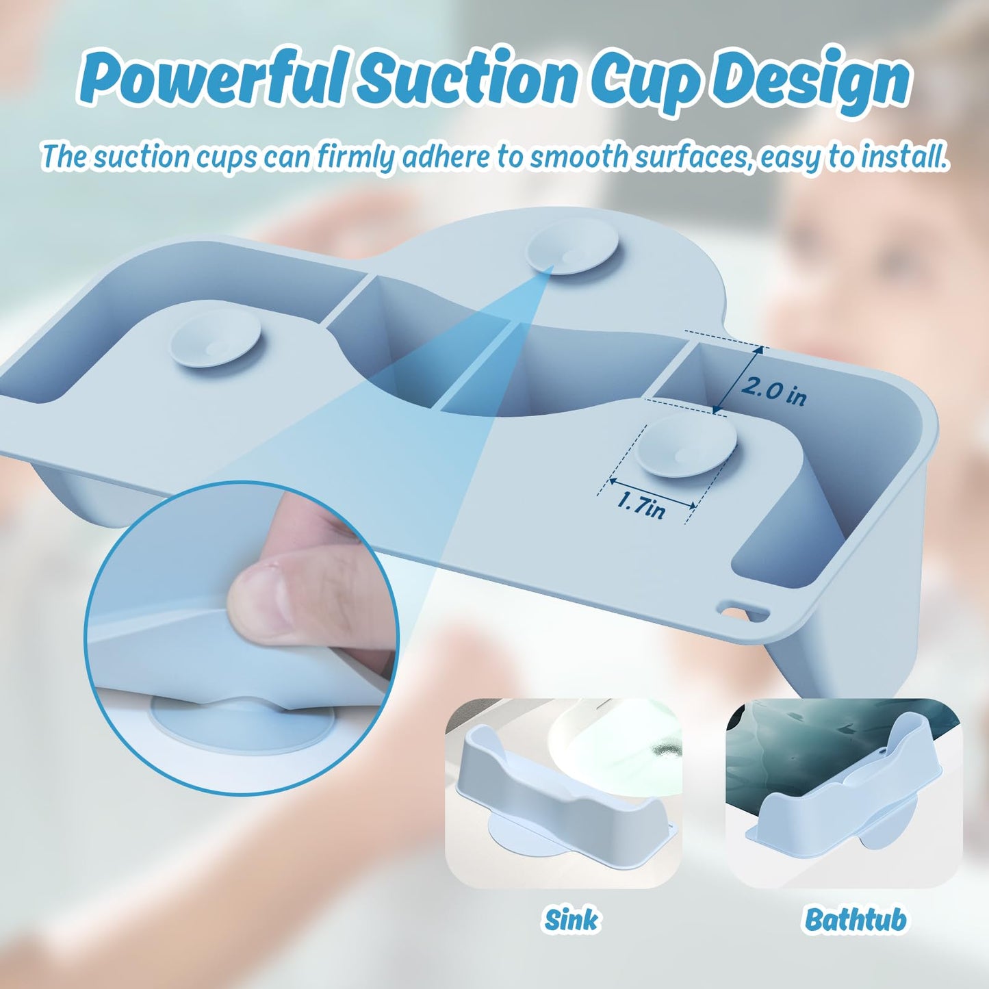 Light Gray Silicone Portable Hair Wash Station for Kids, Hair Washing Basin with Rinse Cup for Children, Toddlers and Teens on Bathtub or Sink, Tear-Free Shampoo Bowl for Children (Blue)
