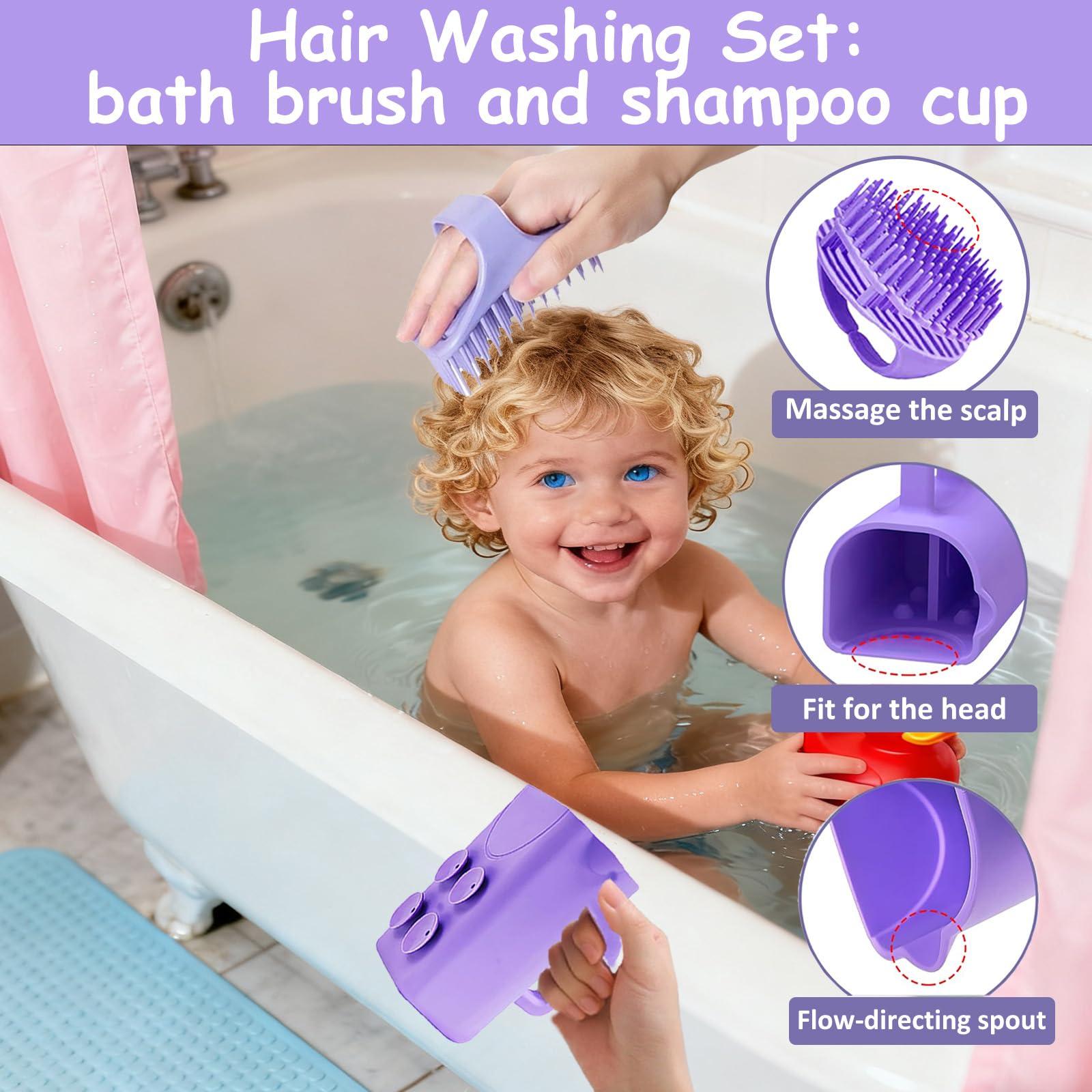 Lavender Portable Hair Washing Station Set,Silicone Hair Washing Station for Kids,Children,Toddler,Sink or Bathtub Shampoo Buddy, Attached Shampoo Brush and Baby Bath Rinse Cup(Relaxing Hair Washing)
