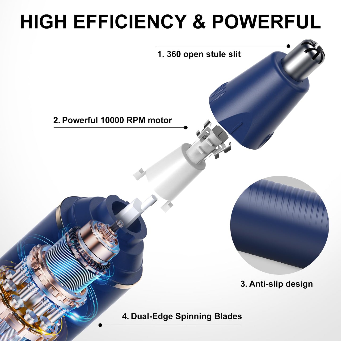 White Smoke XOOMRSCP Nose Hair Trimmers for Men，Rechargeable Hair Trimmer 2 in 1 Painless Multifunctional Ear and Nose Hair Trimmer with IPX7 Waterproof Dual Edge Blades (Blue)