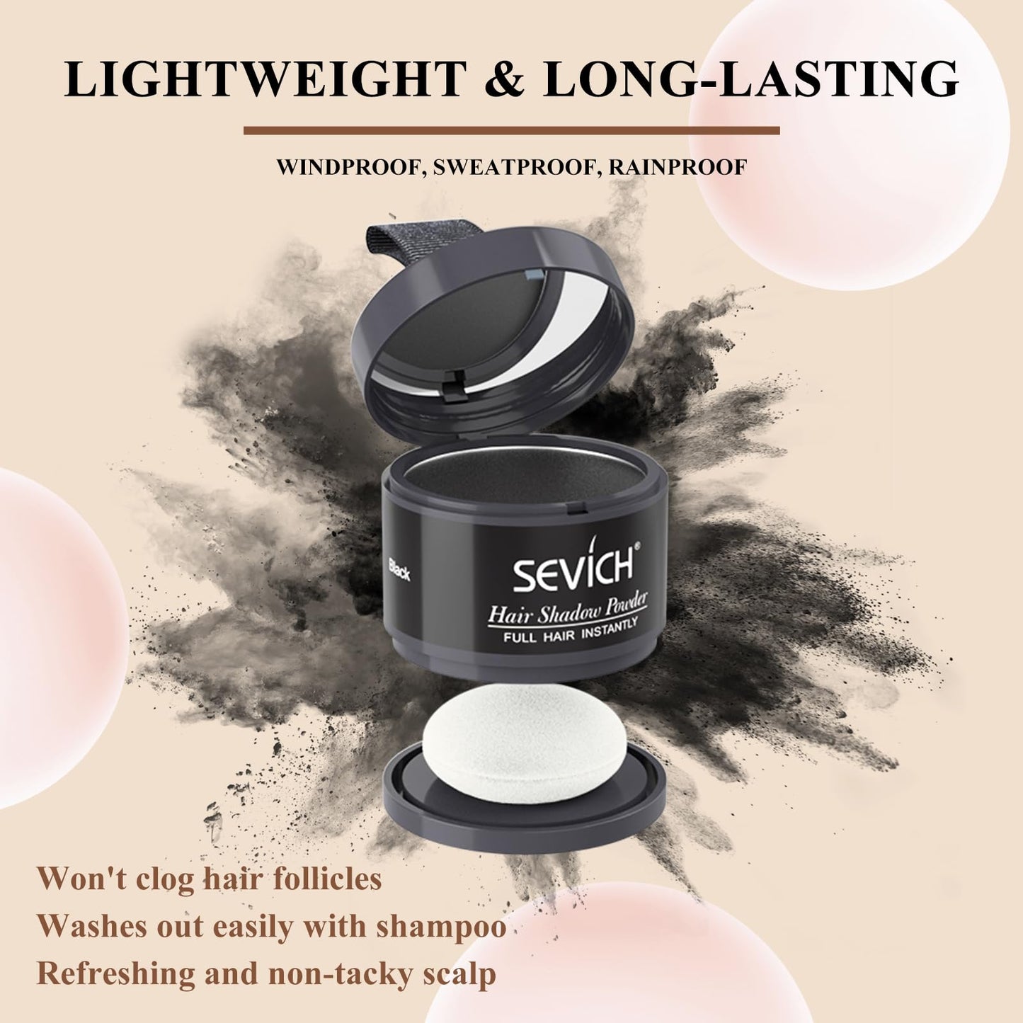 Light Gray Sevich Hairline Powder,Instantly Conceals Hair Loss, Root Touch up Powder, Hair Shadow Toppers for Women & Men, Touch Up for Thinning Gray Hair, Windproof & Sweatproof,Black