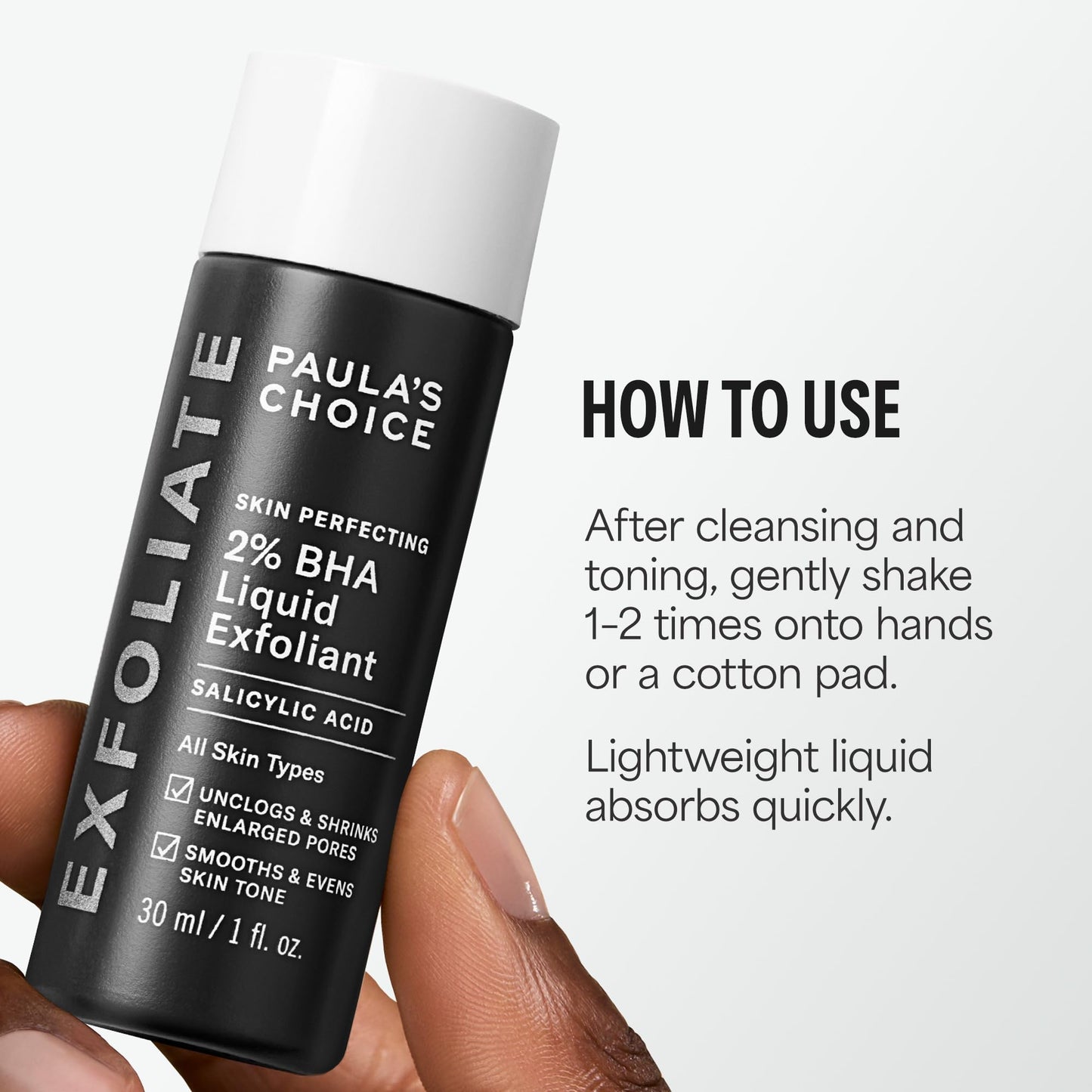 White Smoke Paula's Choice Skin Perfecting 2% BHA Liquid Salicylic Acid Exfoliant, Gentle Facial Exfoliator for Blackheads, Large Pores, Wrinkles & Fine Lines, Travel Size, 1 Fluid Ounce
