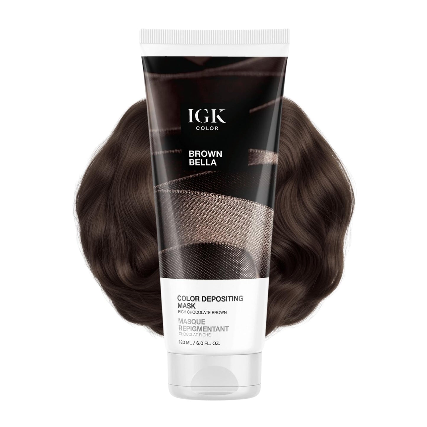 White Smoke IGK Brown Bella Color Depositing Hair Mask | Chocolate Brown Semi Permanent Hair Color Conditioner + Gloss Toner | Hydrating Formula Adds Shine + Refreshes Color | Vegan + Cruelty Free | 6 oz