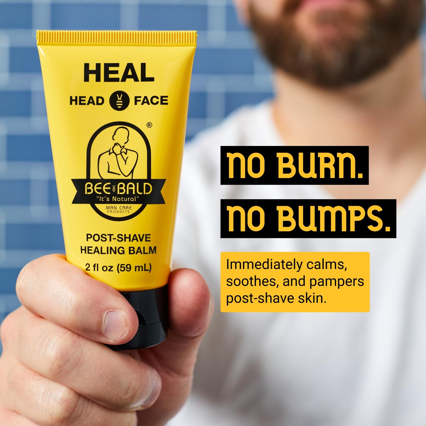 Light Gray Bee Bald HEAL Aftershave for Men Healing Balm, Immediately Calms & Soothes Damaged Skin, Treats Bumps, Redness, Razor Burn & Other Shaving Irritations (2 Fl Oz)