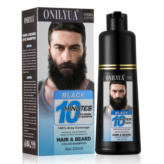 White Smoke Onilyua Men's 3 in 1 Black Beard Dye Shampoo, Simpler Color for Men's Beard & Mustaches, Long Lasting Gray Reducing 200 ml