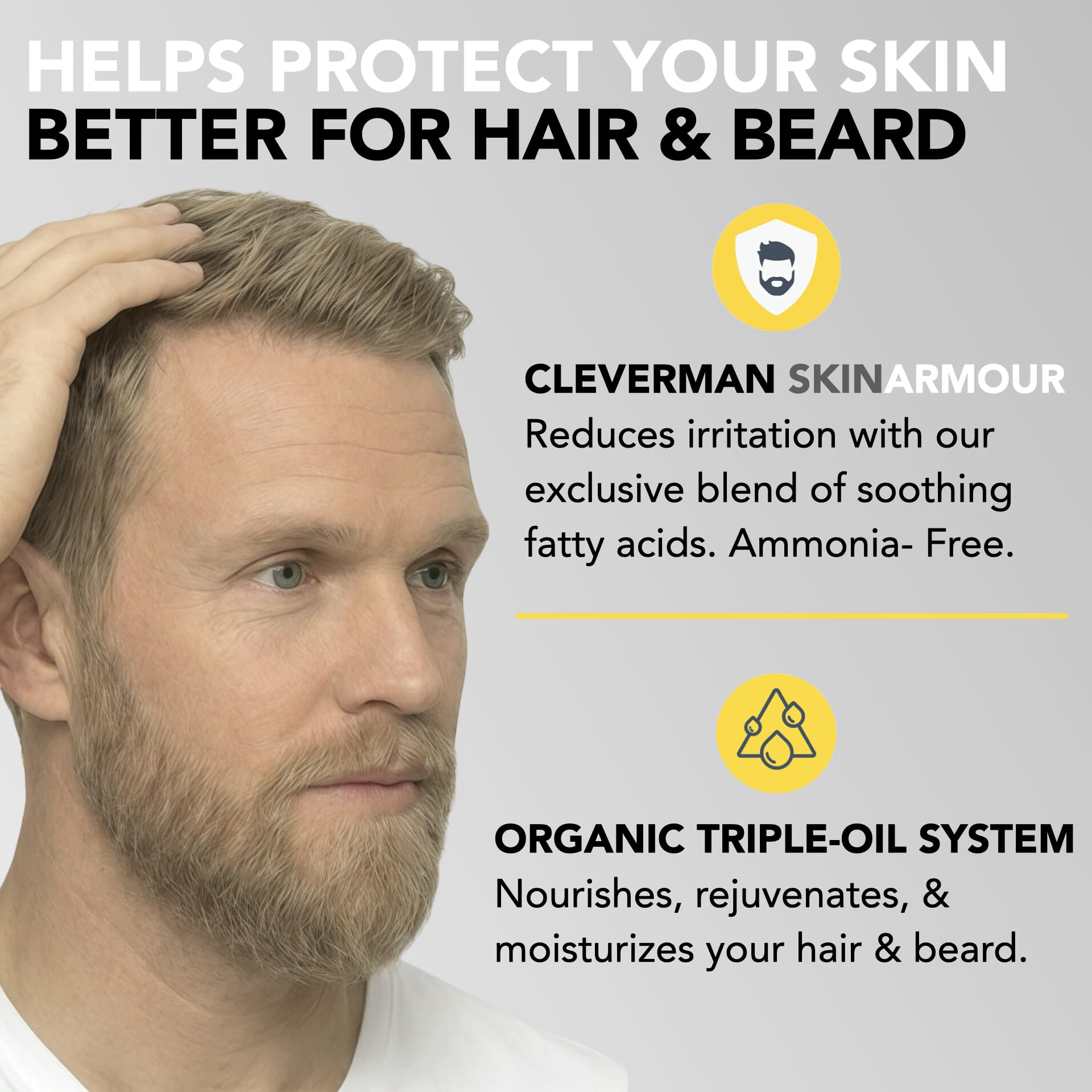 Light Gray Reusable Hair & Beard Dye for Men – Medium Blond 8.01 | Up to 5 Uses, 7 Minutes | Natural Gray Coverage, No-Drip Cream with SkinArmour® – Cleverman