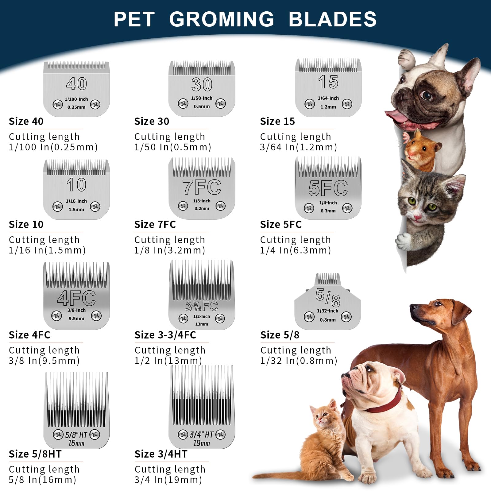 White Smoke YAZIYIR 10+7FC+5FC+4FC Pet Dog Grooming Detachable Ceramic Blades Kit,Compatible with Andis,Oster A5,Wahl KM10 Clippers,Cut Length 1/16"(1.5mm) to 3/8" (9.5mm),Small 4-piece Set