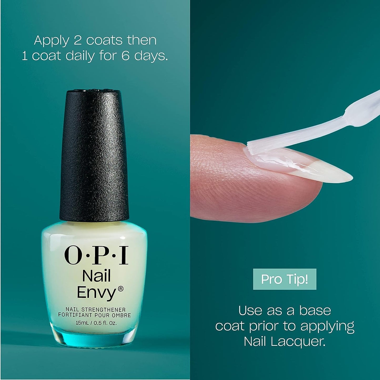 Dark Cyan Bundle of OPI xPress/ON Press On Nails, With Nail Glue, Long Baby Pink Velvet Almond Shape Nails, Editor in Chic + OPI Nail Envy, Nail Strengthening Treatment, Vegan Formula, 0.5 fl oz