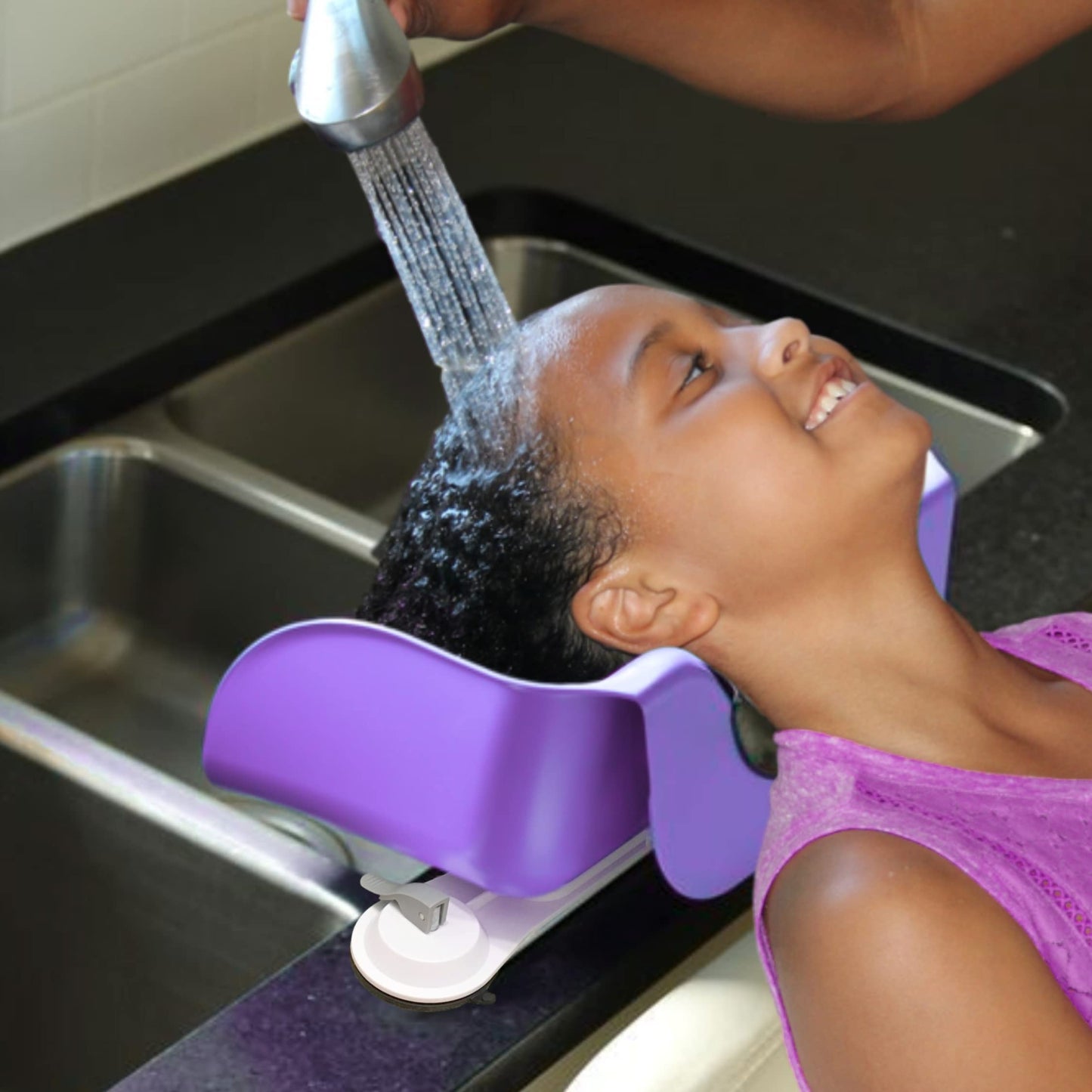 Black Shampoo Buddy Portable Hair Wash Basin for Children, Toddlers, Kids, Teens | Portable Shampoo Bowl for use on Bathtub or Sink (Purple)