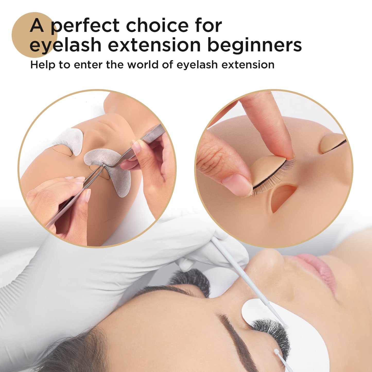 White Smoke LASHVIEW Lash Mannequin Head , with 4 Pairs Replaced Eyelids Practice, Makeup Soft-Touch Rubber, Natural Skin Color