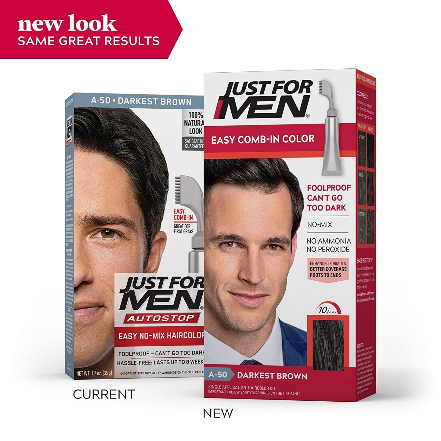 White Smoke Just For Men Autostop Color #A-50 Darkest Brown (Pack of 2)
