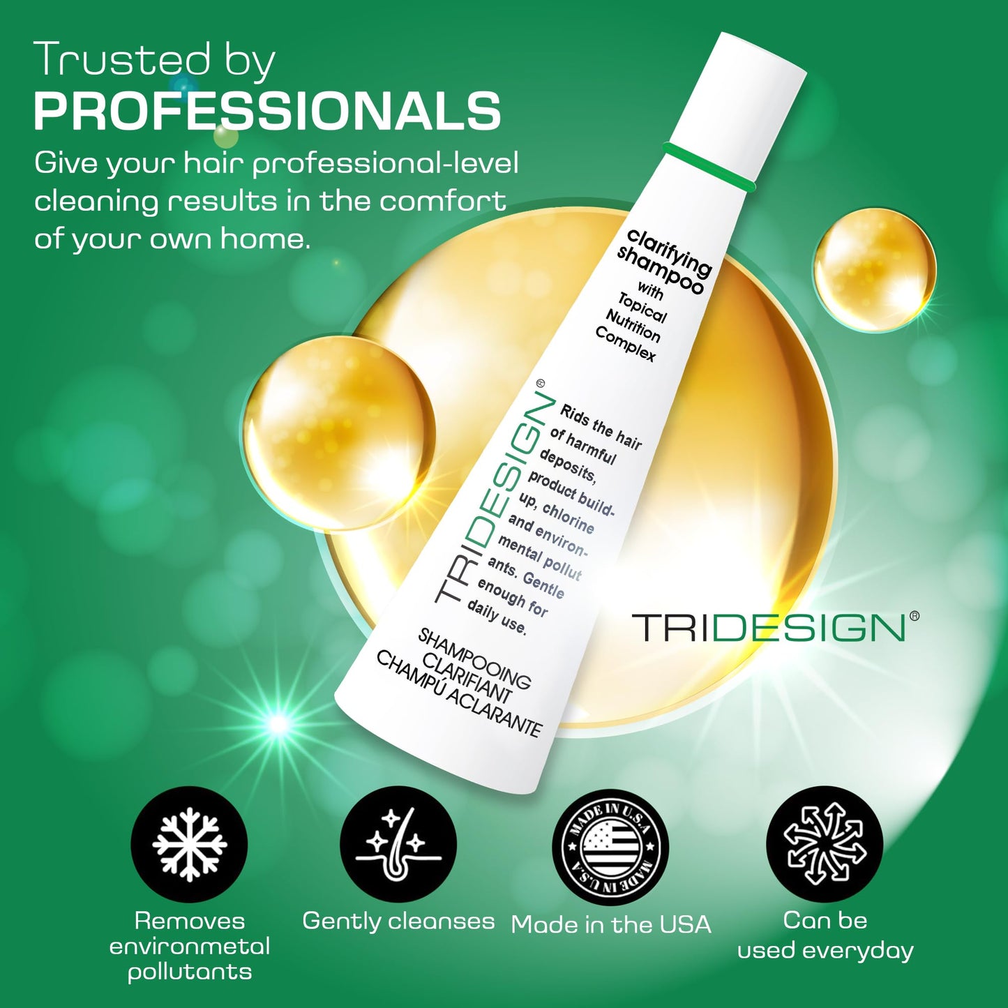 Sea Green TRIDESIGN Hair Care Clarifying Shampoo - Liquid Shampoo for Hair Deep Cleansing - Build Up & Impurities - Perfect Hair Care Products & Everyday - 10.5 fl. oz.