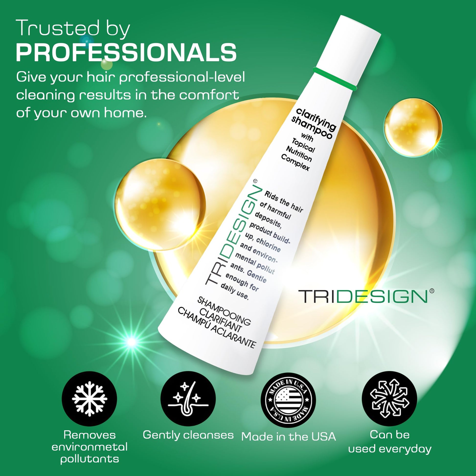 Sea Green TRIDESIGN Hair Care Clarifying Shampoo - Liquid Shampoo for Hair Deep Cleansing - Build Up & Impurities - Perfect Hair Care Products & Everyday - 10.5 fl. oz.