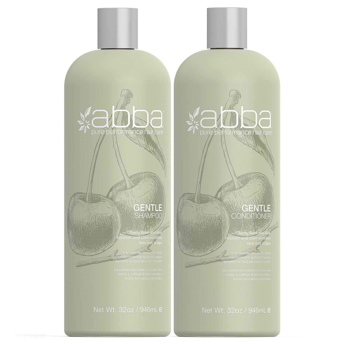 Gray ABBA - Pure Gentle Shampoo & Conditioner Soothing & Nourishing Value Duo Set – Cherry Bark & Aloe, 32 fl oz Each
