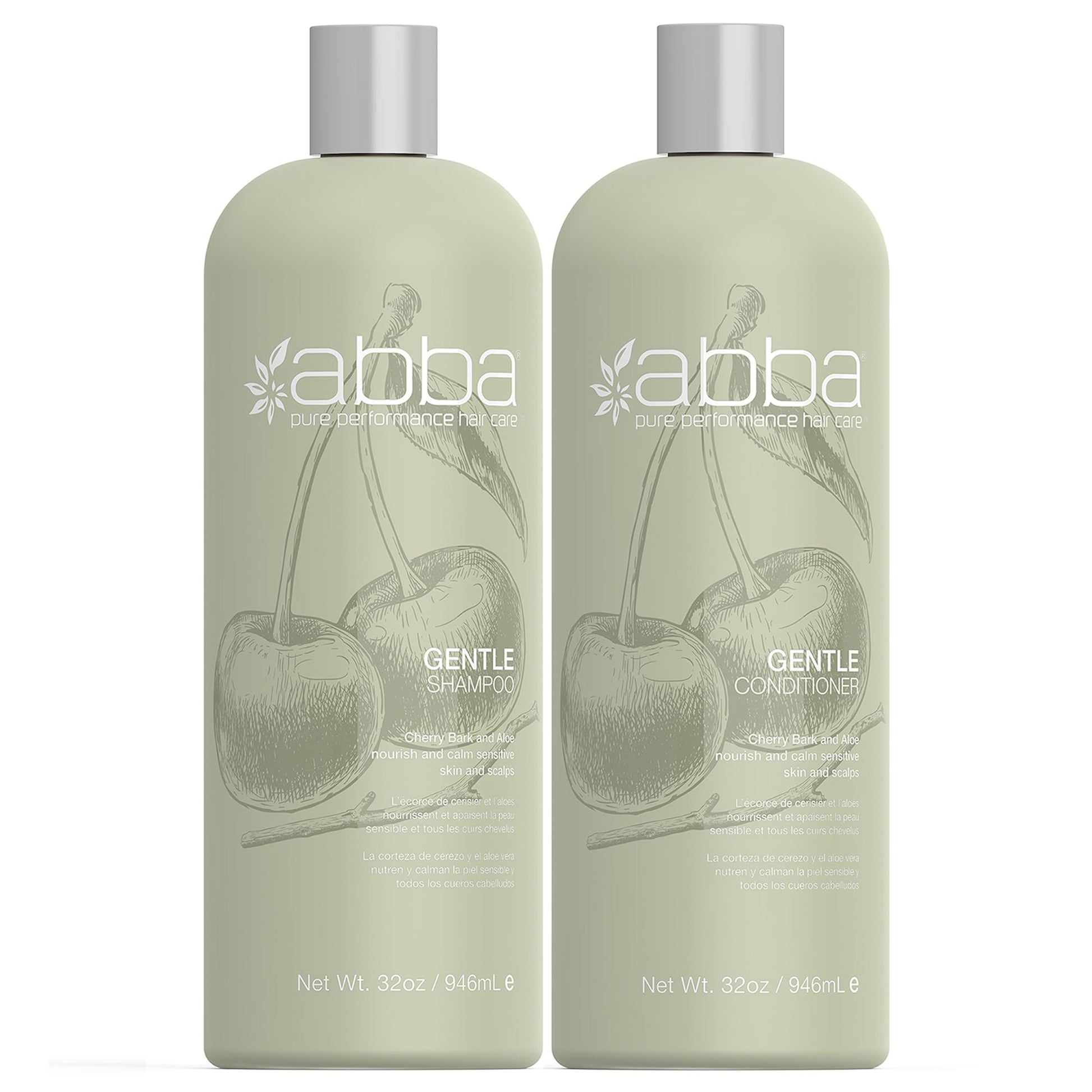 Gray ABBA - Pure Gentle Shampoo & Conditioner Soothing & Nourishing Value Duo Set – Cherry Bark & Aloe, 32 fl oz Each