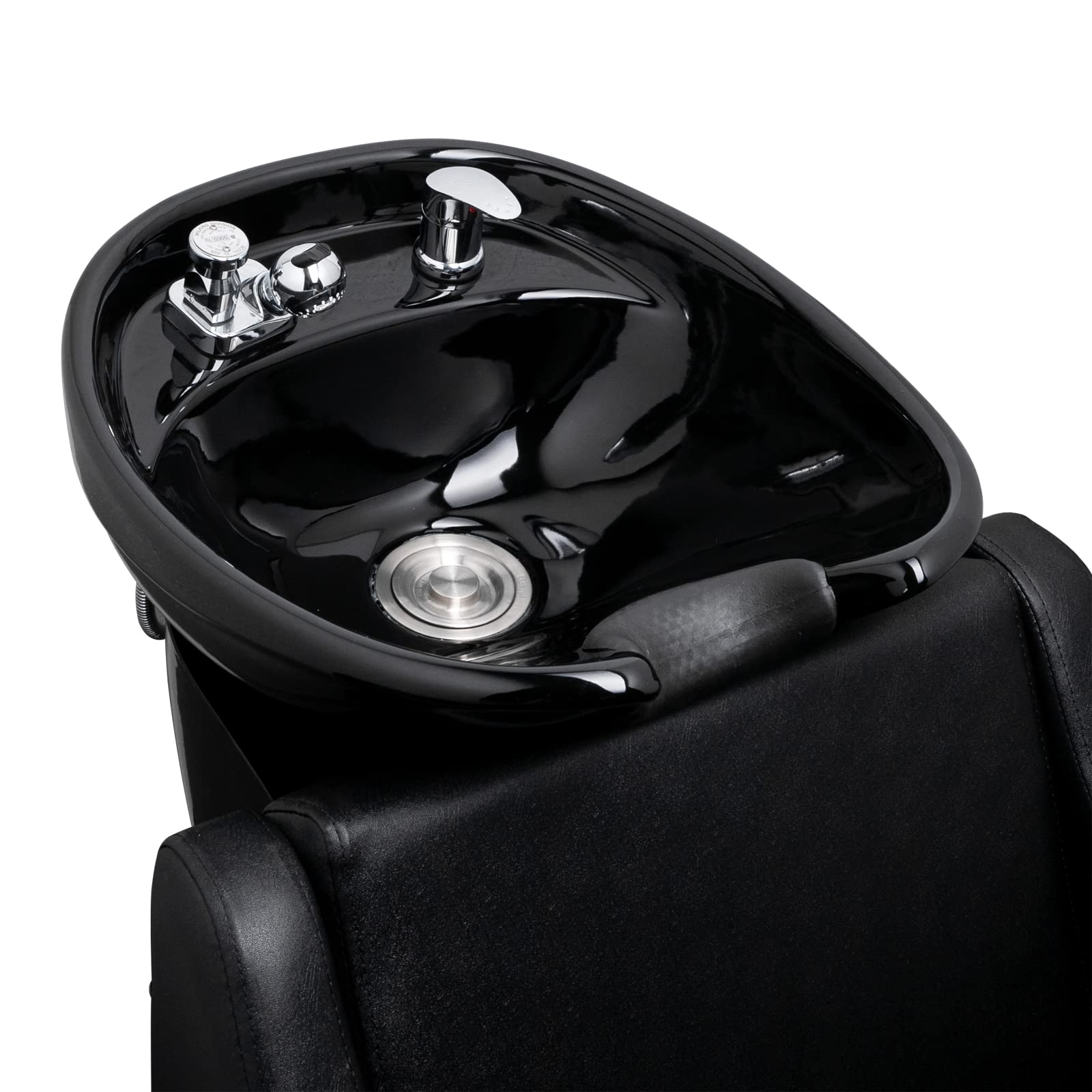 Black OmySalon Backwash Shampoo Unit for Salon, Hair Washing Station with Ceramic Bowl Adjustable Footrest, Chair Sink Barber Shop Beauty Equipment
