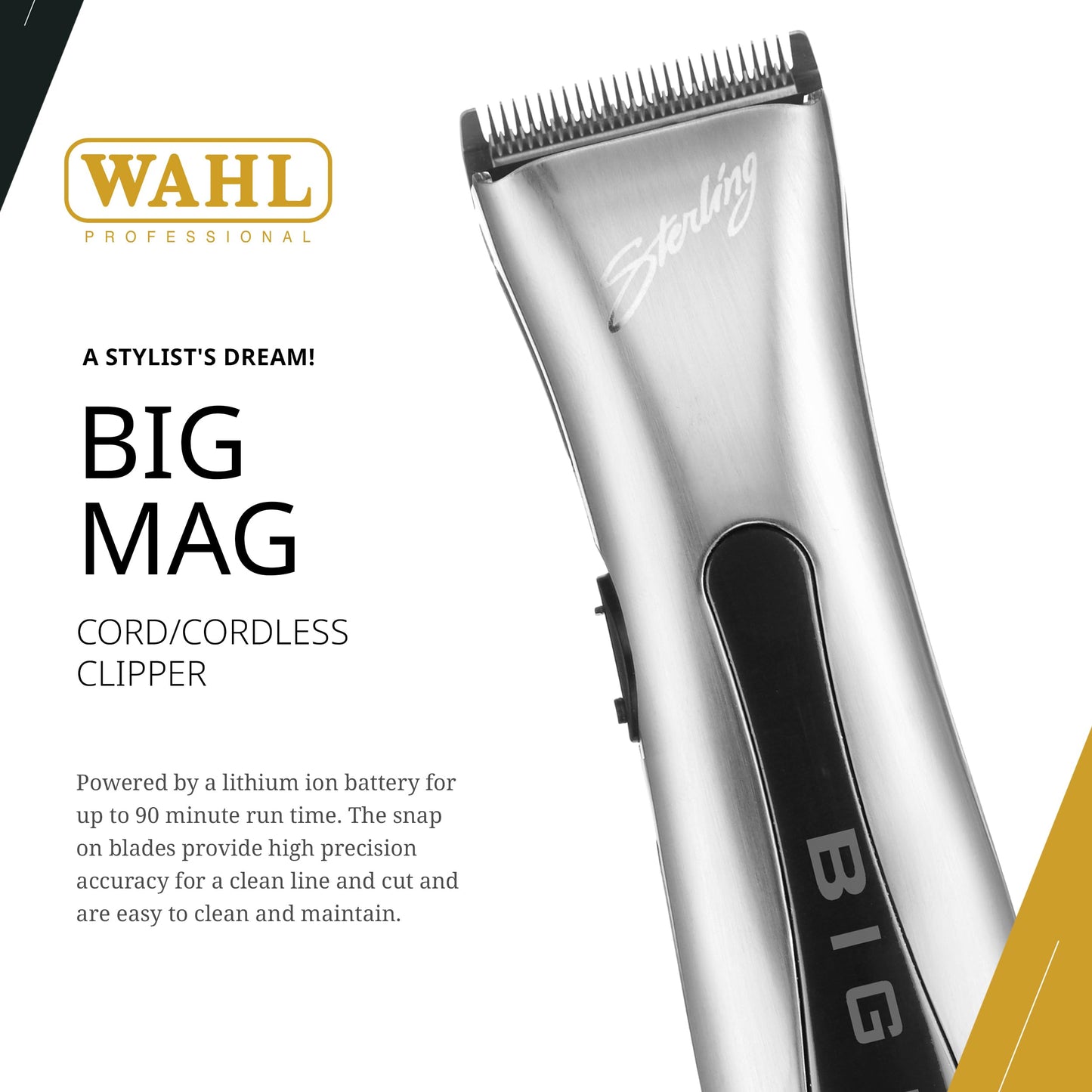 White Smoke Wahl Professional - Sterling Big Mag Clipper - Salon-Quality, Cordless, Electric Hair Clipper with Rotary Motor - Silver
