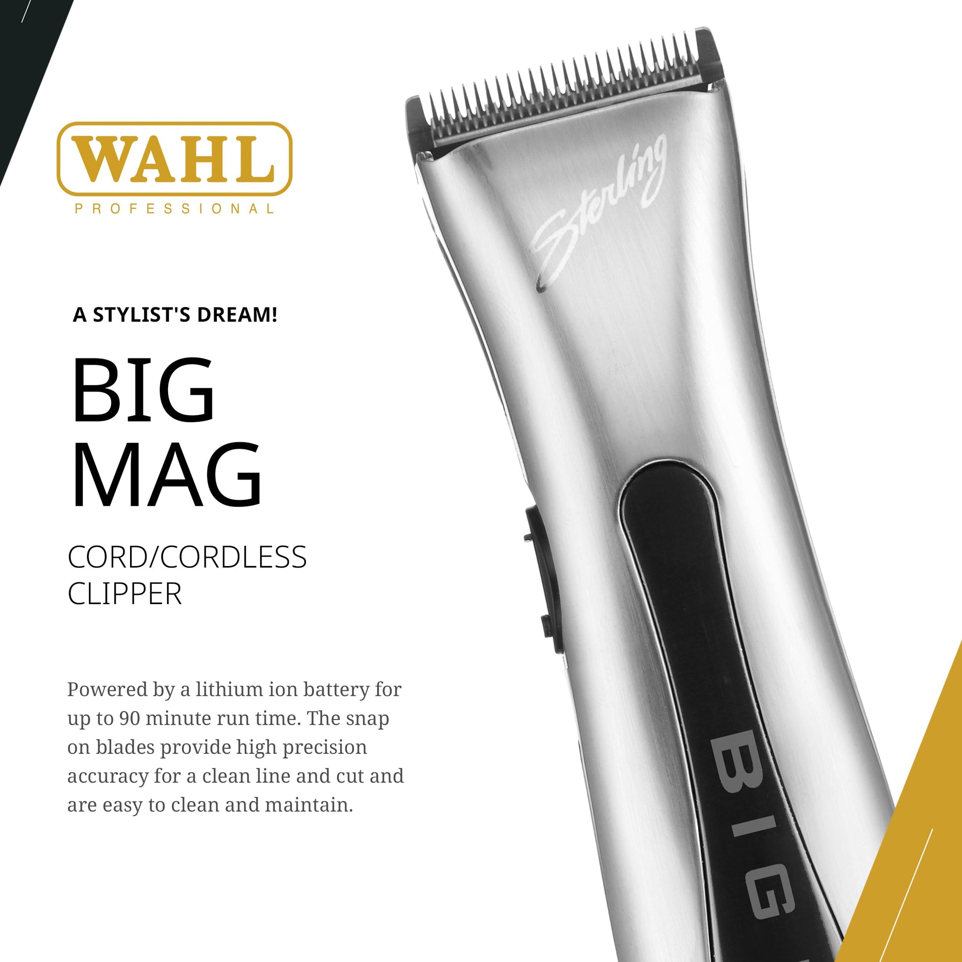 White Smoke Wahl Professional - Sterling Big Mag Clipper - Salon-Quality, Cordless, Electric Hair Clipper with Rotary Motor - Silver