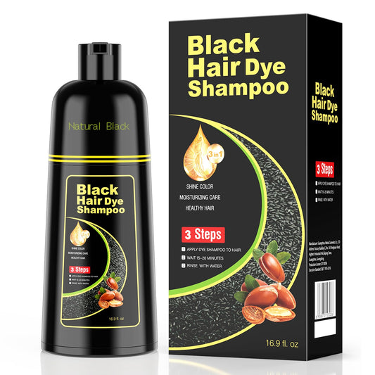 White Smoke KAISASA Black Hair Dye Shampoo 3 in 1，Argan Natural Herbal Formula Hair Color Shampoo Covers Gray Hair for Women and Men (16.9 fl.oz Black)