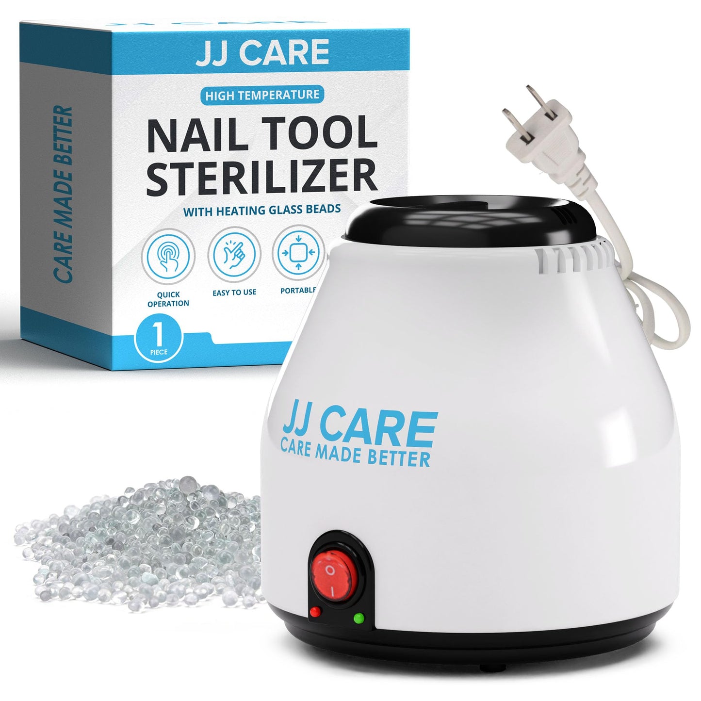 White Smoke JJ CARE Nail Tool Sterilizer with Glass Beads | Implement Tweezer Disinfectant Container | Salon & Manicure Disinfectant Jar Small