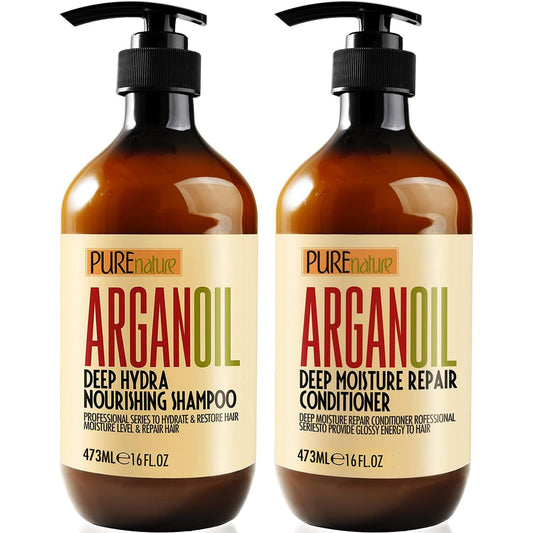 White Smoke Argan Oil Shampoo and Conditioner Set - Sulfate Free Moroccan Care with Keratin - For Curly, Straight, Dry and Damaged Hair - Moisturizing, Hydrating, Anti Frizz Salon Technology