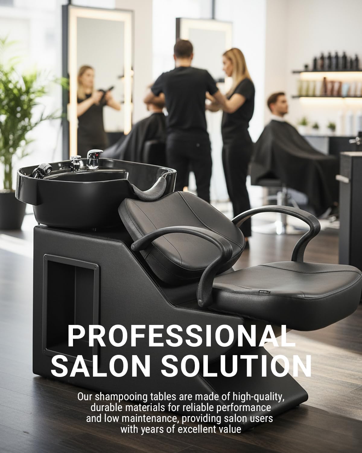 Dark Slate Gray IJIALIFE Shampoo Bowl and Chair Set for Salon, Hair Washing Station for Hair Stylist, ABS Shampoo Bowl Sink Chair with Side Store Compartment for Spa Beauty Barbershop, Black