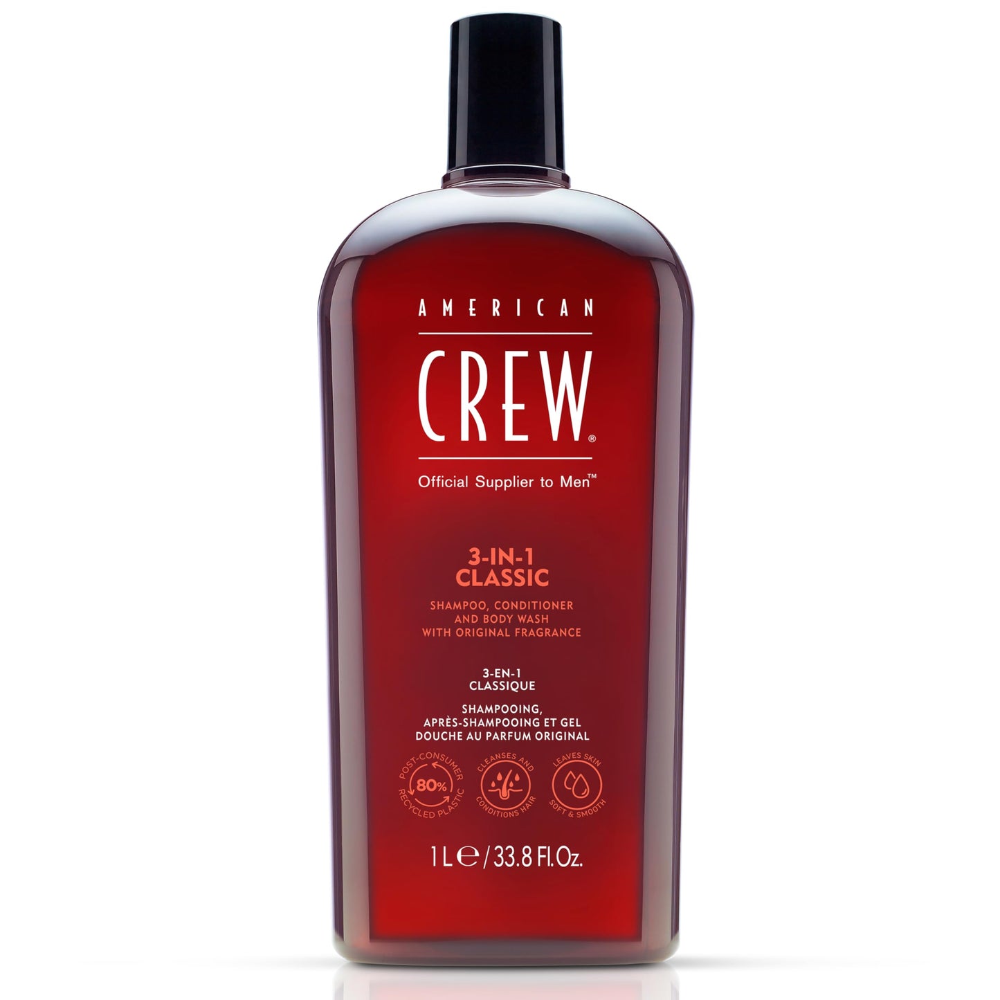 White Smoke American Crew Shampoo, Conditioner & Body Wash for Men, 3-in-1, 33.8 Fl Oz