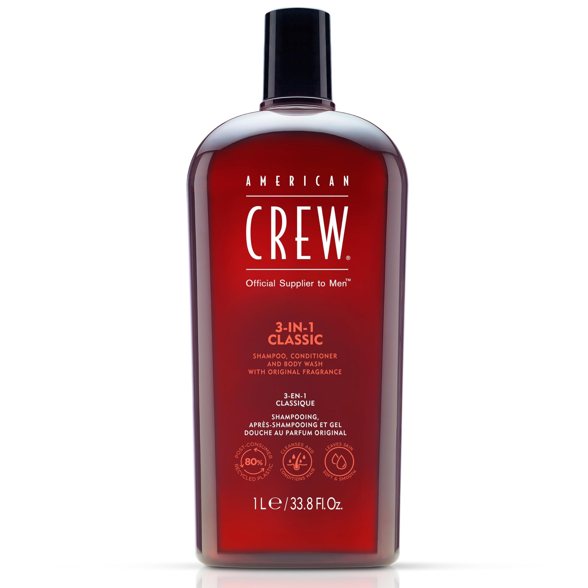 White Smoke American Crew Shampoo, Conditioner & Body Wash for Men, 3-in-1, 33.8 Fl Oz