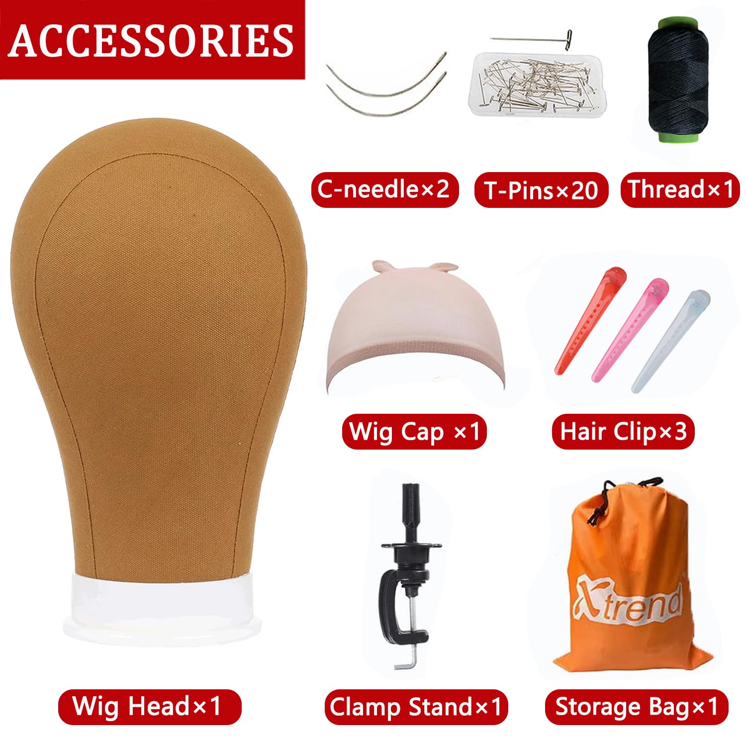 White Smoke XTREND 21"-24'' Poly Canvas Block Head for Making Head Weft/Wig/Hair Extension Making Display Styling Mannequin Head with Stand Set Manikin Canvas Head Hair Accessories