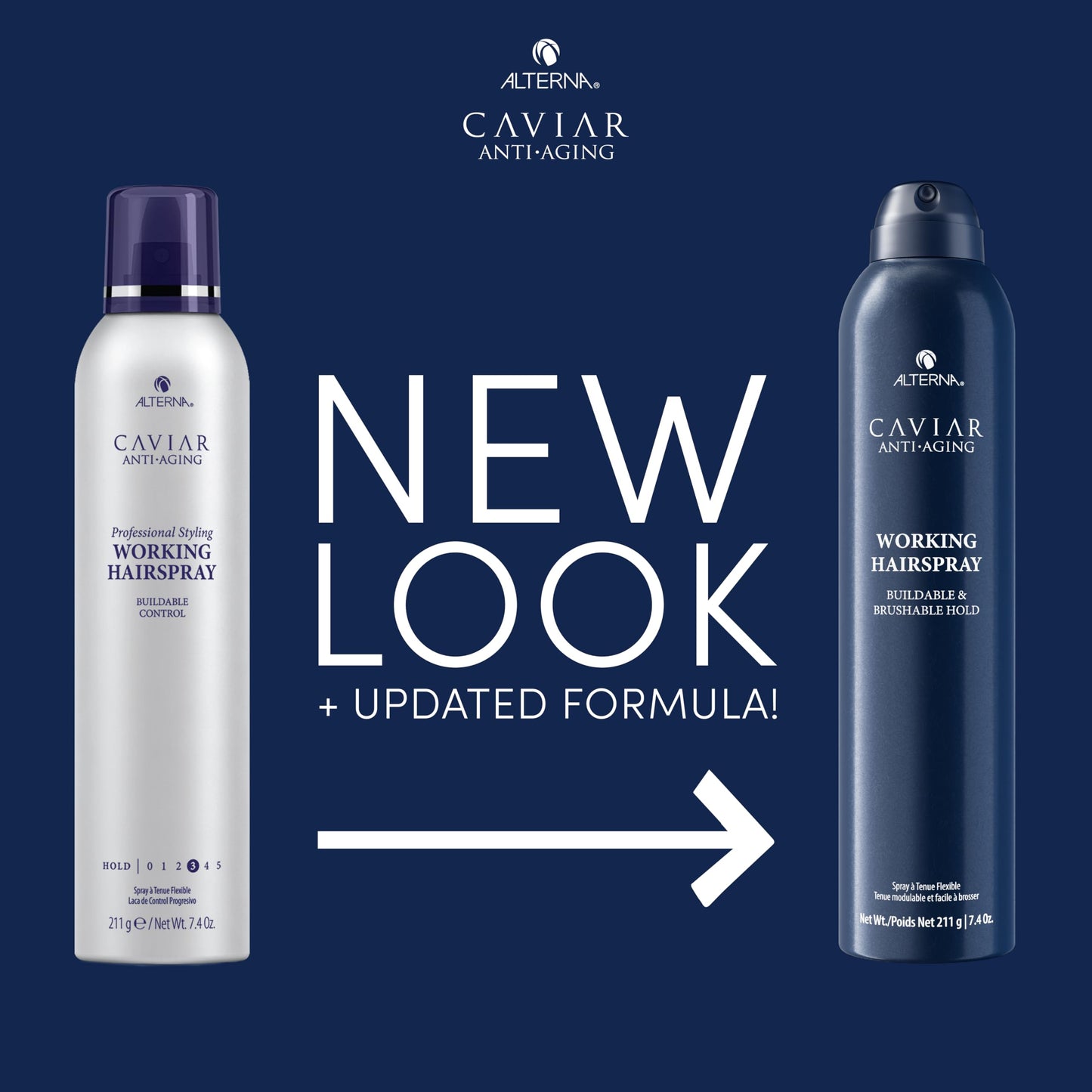 Midnight Blue Alterna Caviar Working Hairspray | Buildable, Brushable Hold | Helps Control Frizz & Adds Shine | Sulfate Free, 7.4 Fl Oz (Packaging May Vary)
