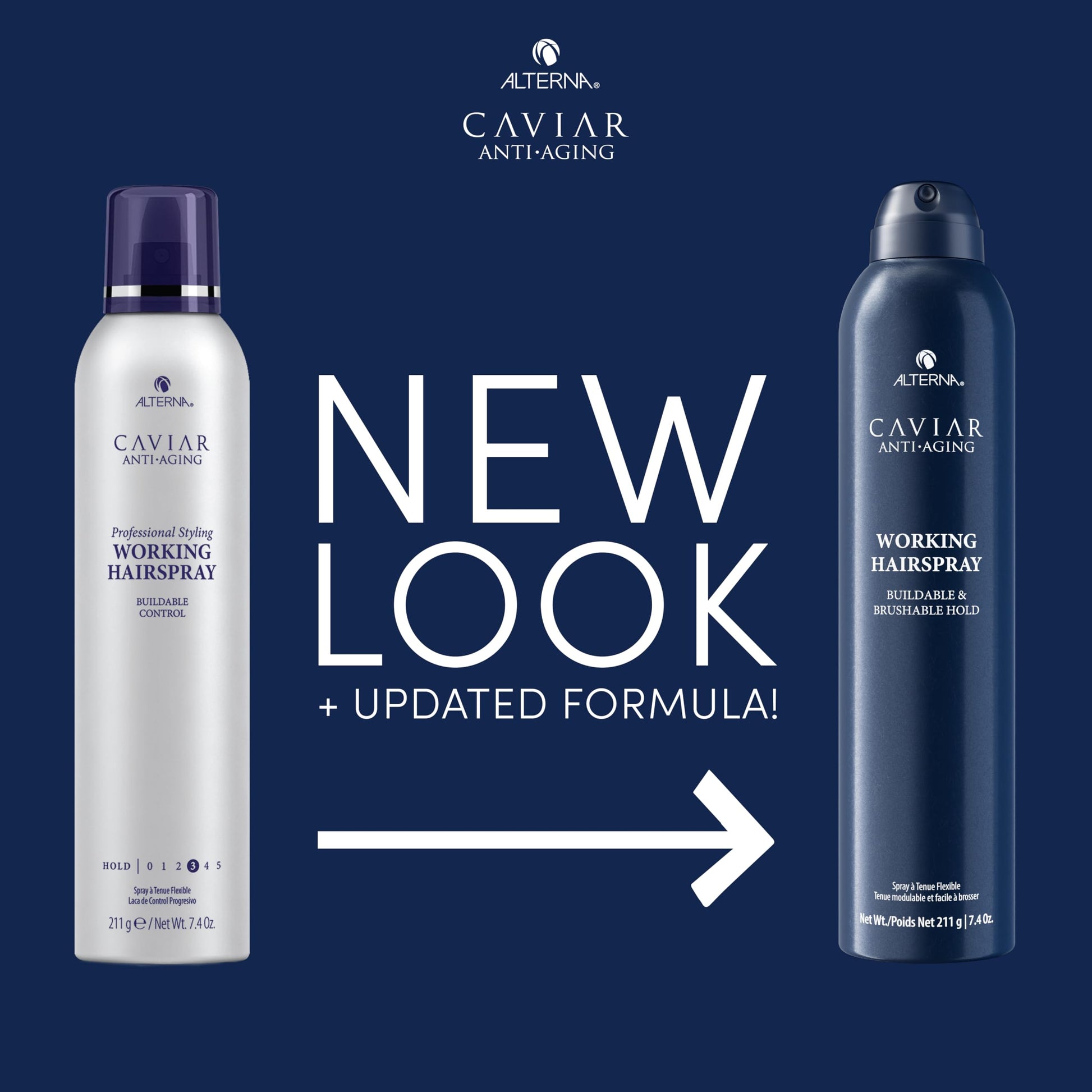 Midnight Blue Alterna Caviar Working Hairspray | Buildable, Brushable Hold | Helps Control Frizz & Adds Shine | Sulfate Free, 7.4 Fl Oz (Packaging May Vary)