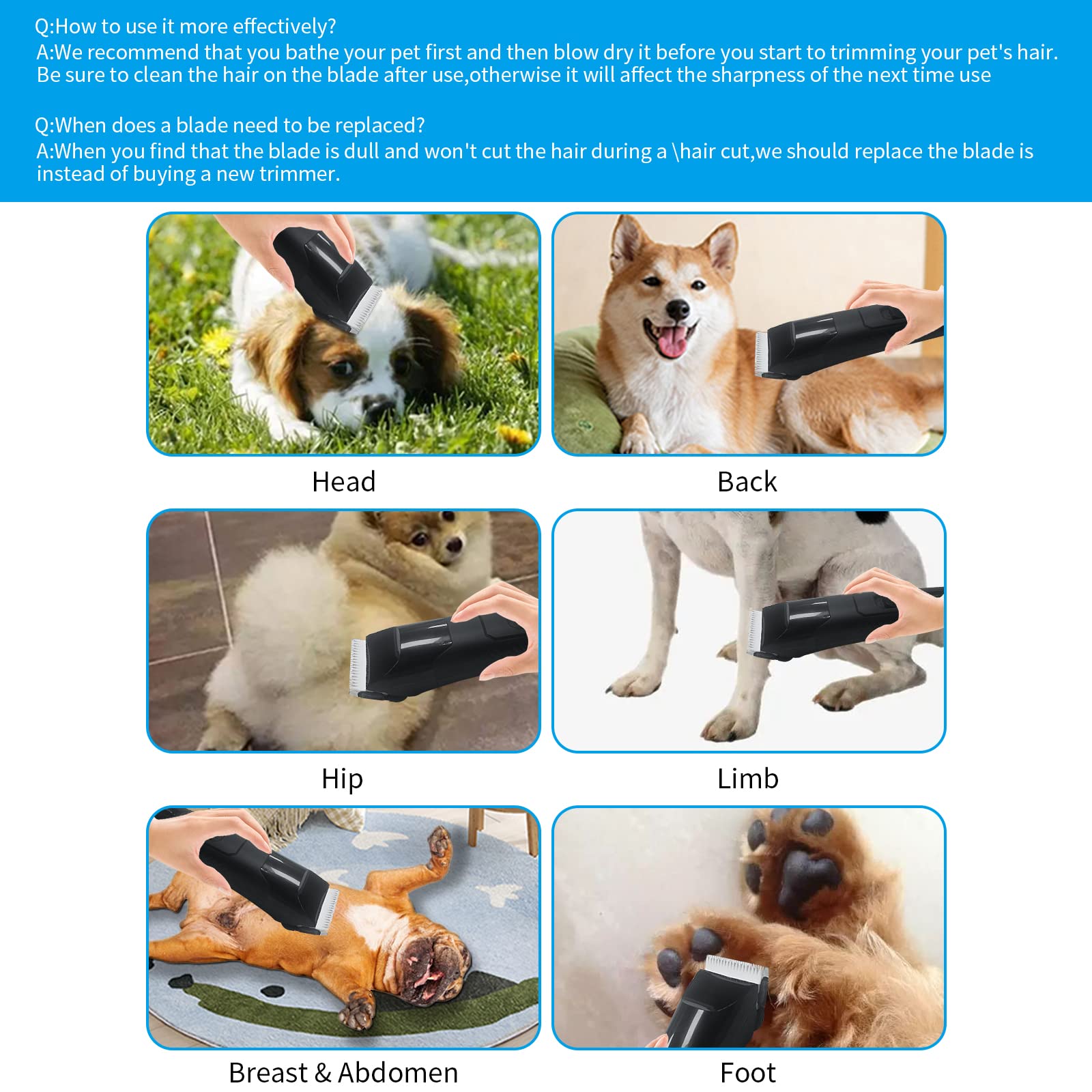 White Smoke DODAER 3 Pack 4FC Detachable Pet Dog Grooming Ceramic Blades,Compatible with Andis,Oster A5,Wahl KM-10 Series,Size 4FC Blade 3/8-Inch 9.5MM Cut Length