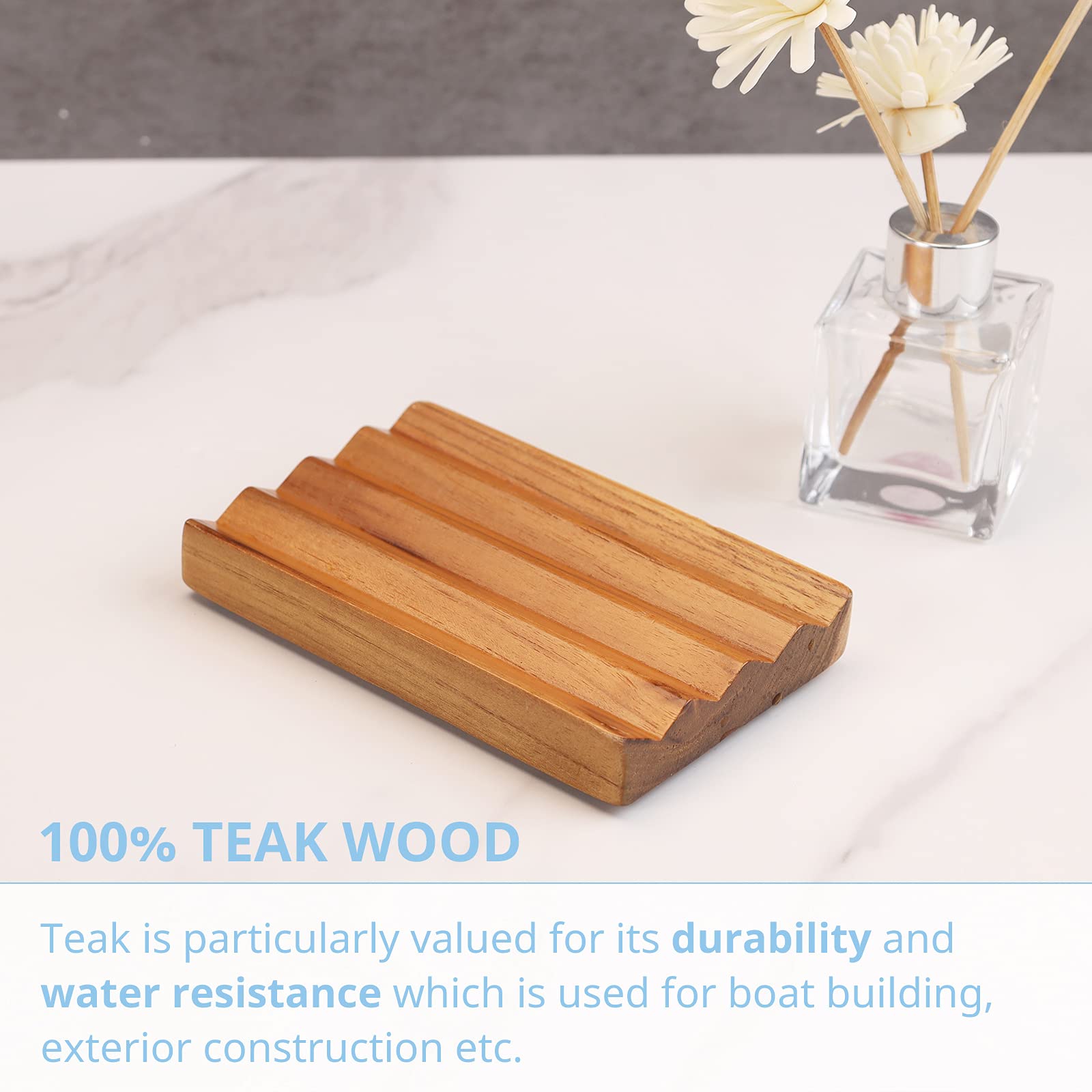 Lavender Teak Soap Dish for Shower by HTB, Wood Decorative Bath Soap Holder Heightened Base Design to Keep Soap Dry in Kitchen, Bathroom, Sink, Bathtub, Cute Wooden soap Saver for Hand Face Shampoo Bar (1pcs)
