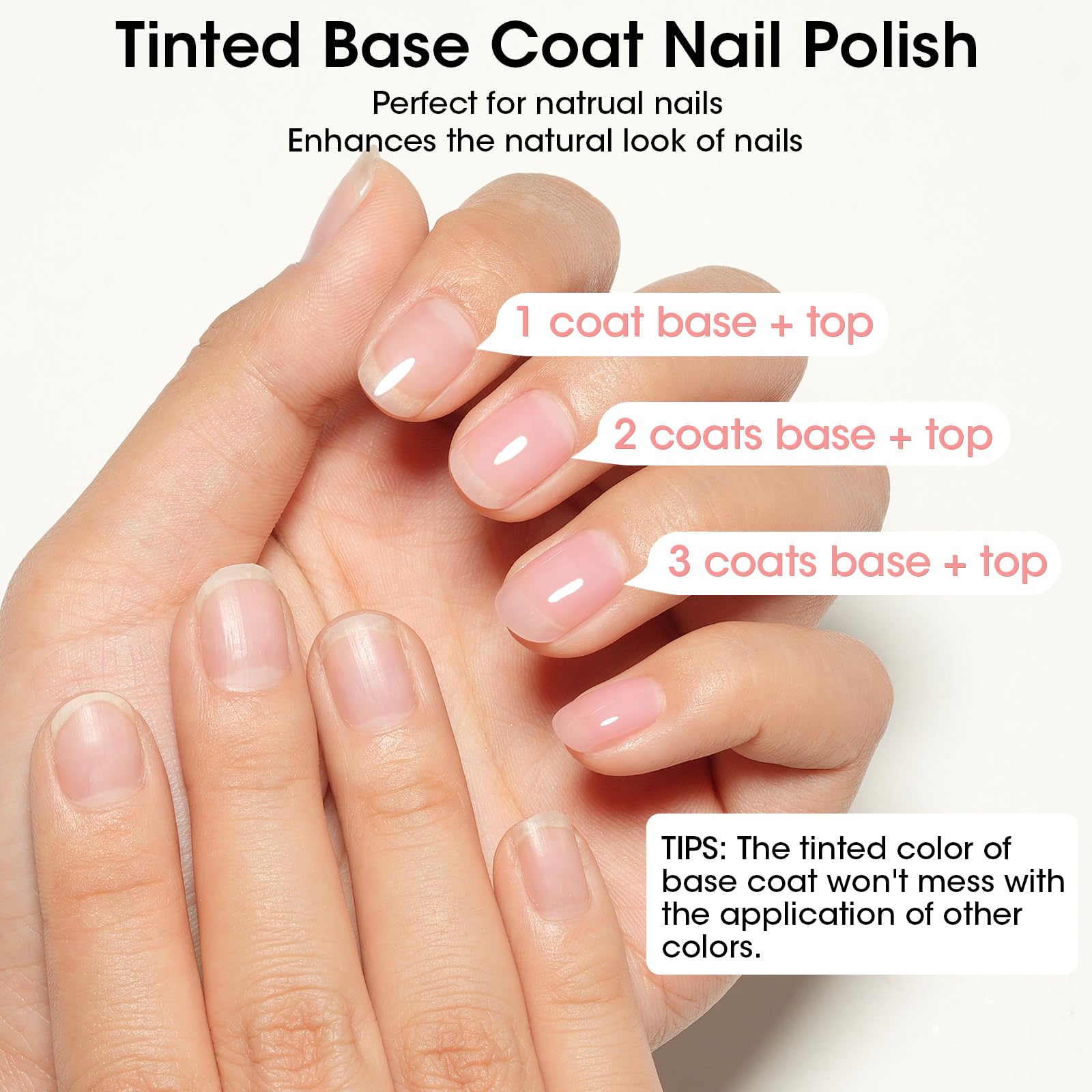 White Smoke GELLEN 4‑in‑1 Clear Nail Polish Base Coat Sheer Tinted Milky Pink, Ridge Filler, Nail Strengthener & Concealer, Calcium Formula Strengthens Nails, Enhances Natural Look, No HEMA, Anti-yellowing