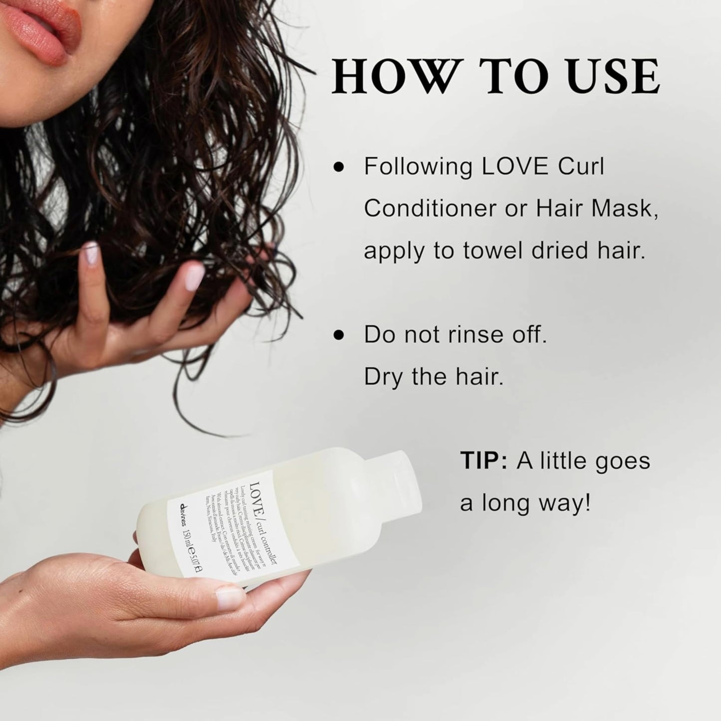 Light Gray Davines LOVE Curl Controller, Relaxing Anti-Frizz Effect Cream for Wavy and Curly Hair - Defines Texture, Leaving Soft, Light & Elastic Curls even in High Humidity with Almond Extract, 5.07 Fl Oz