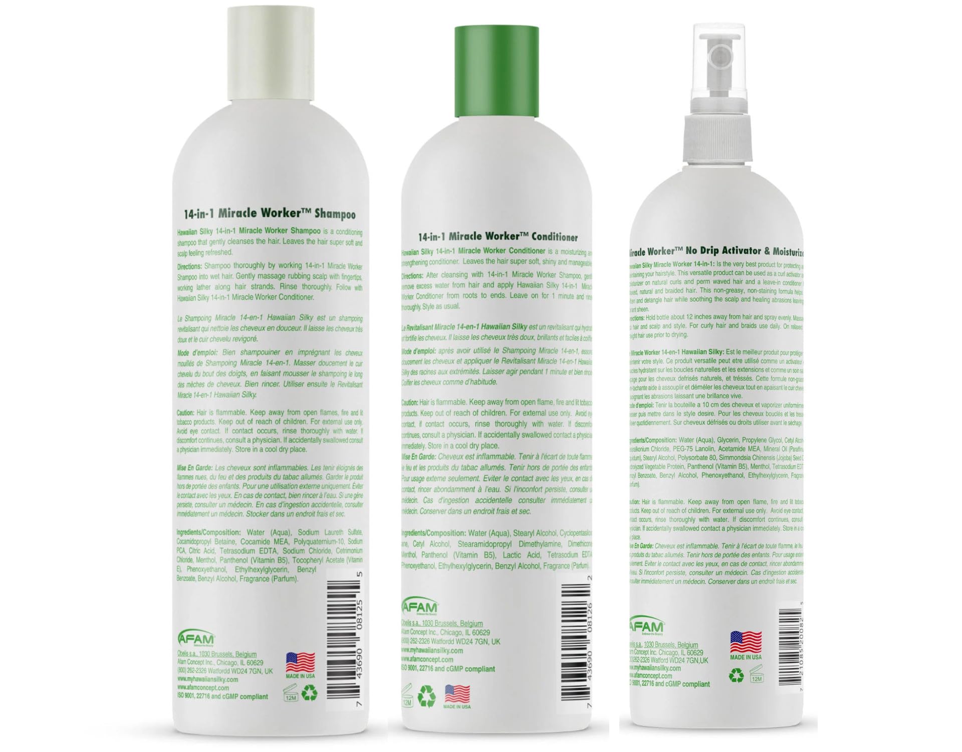 White Smoke Hawaiian Silky 14-in-1 Miracle Worker Hair Care Set, Shampoo, Conditioner and Activator Spray, 16 Fl Oz Each