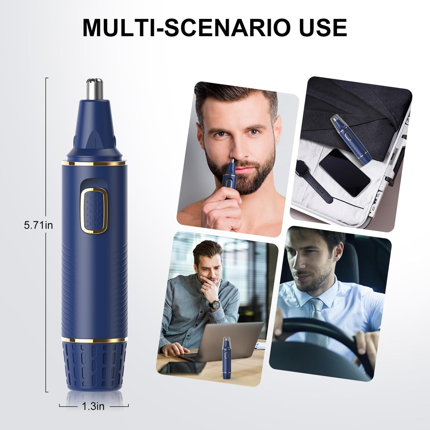White Smoke XOOMRSCP Nose Hair Trimmers for Men，Rechargeable Hair Trimmer 2 in 1 Painless Multifunctional Ear and Nose Hair Trimmer with IPX7 Waterproof Dual Edge Blades (Blue)