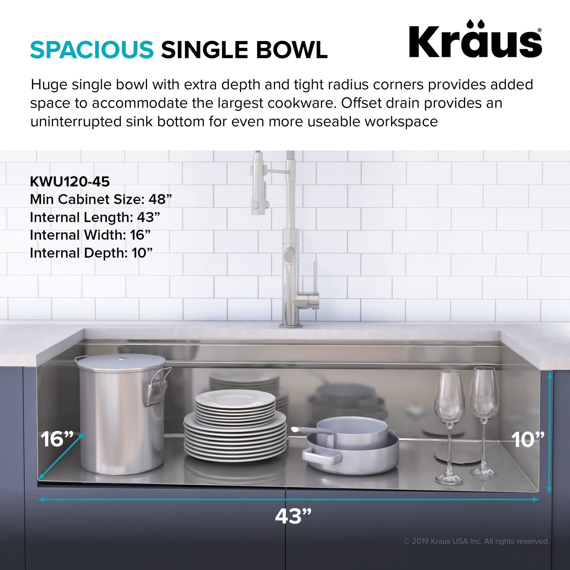 White Smoke KRAUS Kore Workstation 45-inch Undermount 16 Gauge Stainless Steel Kitchen Sink, Single Bowl Kitchen Sink with Accessories, KWU120-45