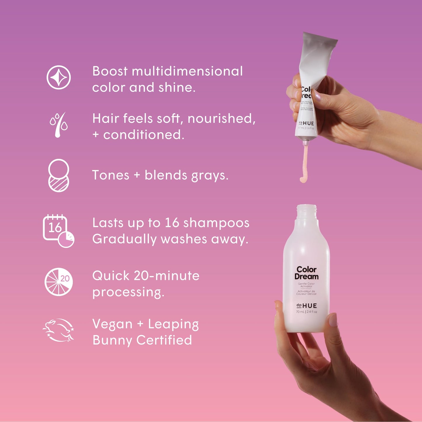 Light Pink dpHUE Color Dream, Medium Brown - Ammonia-Free, Demi-Permanent Hair Color - Lasts 16 Washes - Boosts Shine - Paraben & Sulfate Free, Leaping Bunny Certified