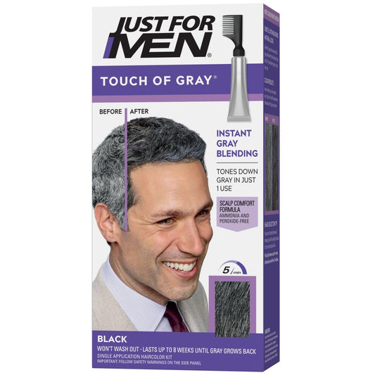 White Smoke Just For Men Touch of Gray, Mens Hair Color Kit with Comb Applicator for Easy Application, Great for a Salt and Pepper Look - Black, T-55, Pack of 1