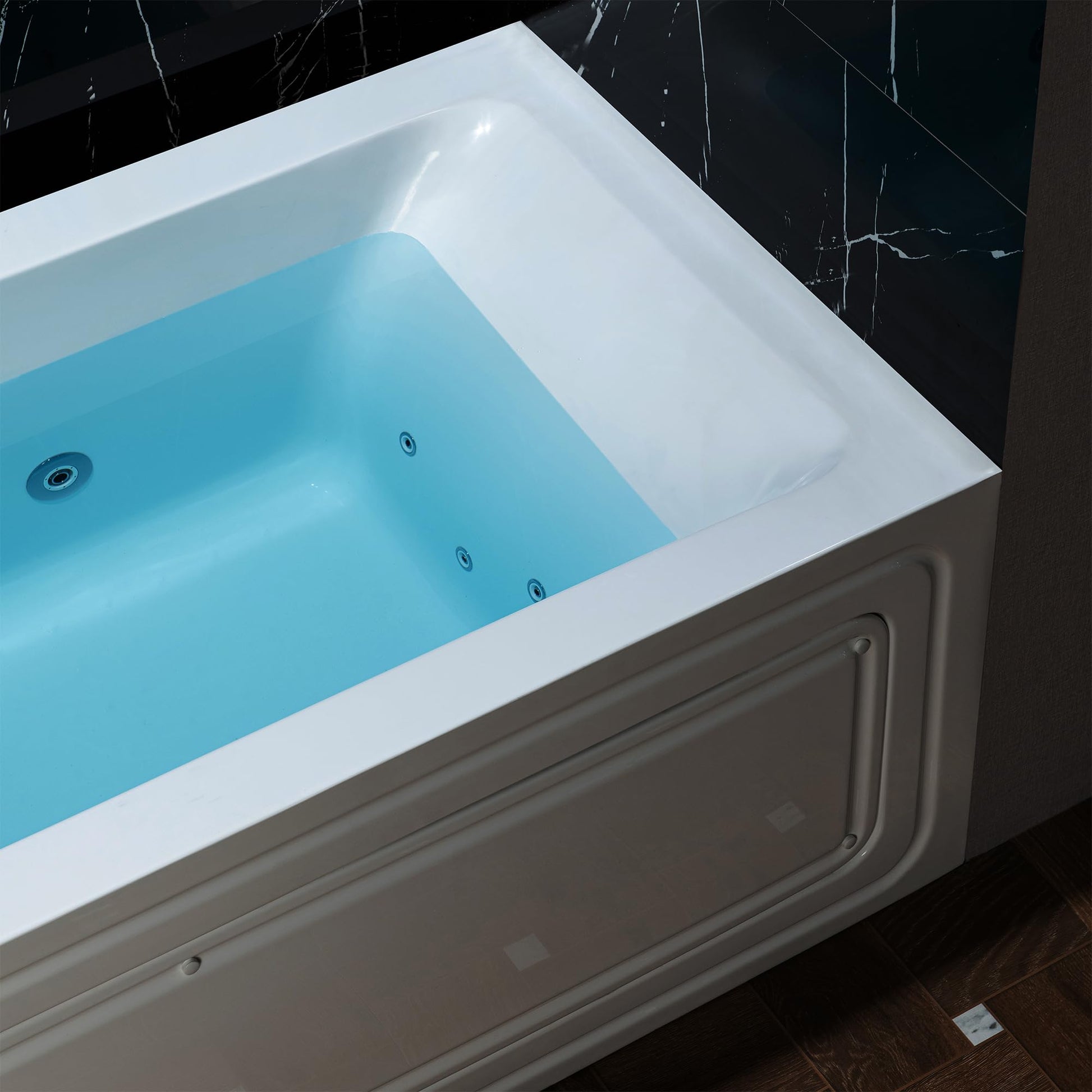 Black WOODBRIDGE 60" x 32" Alcove Acrylic Rectangular Whirlpool Heated Jetted Tub in White with Left Drain, Polished Chrome Finish Trim and Drain Kit Included, BS429-L-CH01