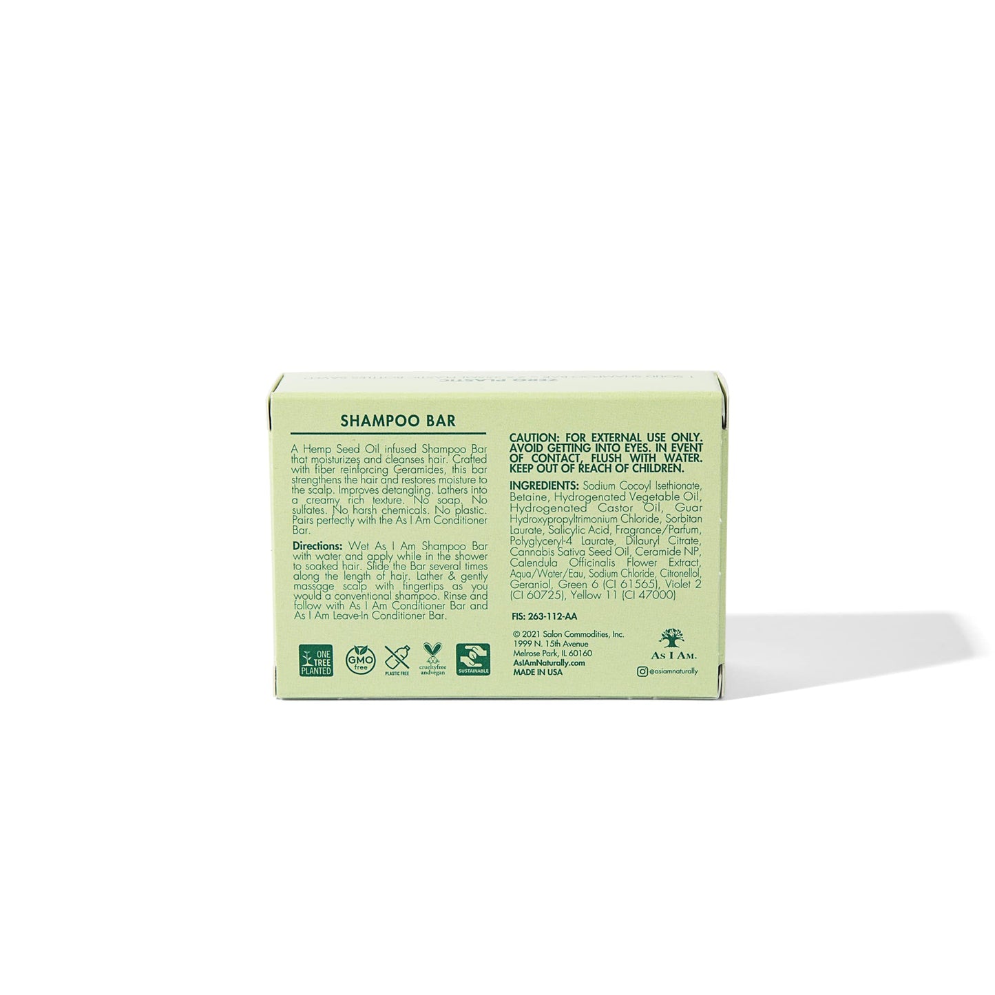 White Smoke As I Am Hemp Seed Oil Shampoo Bar - 3.5 ounce - with Ceramides, Calendula, Betaine, & Safflower - Made in USA