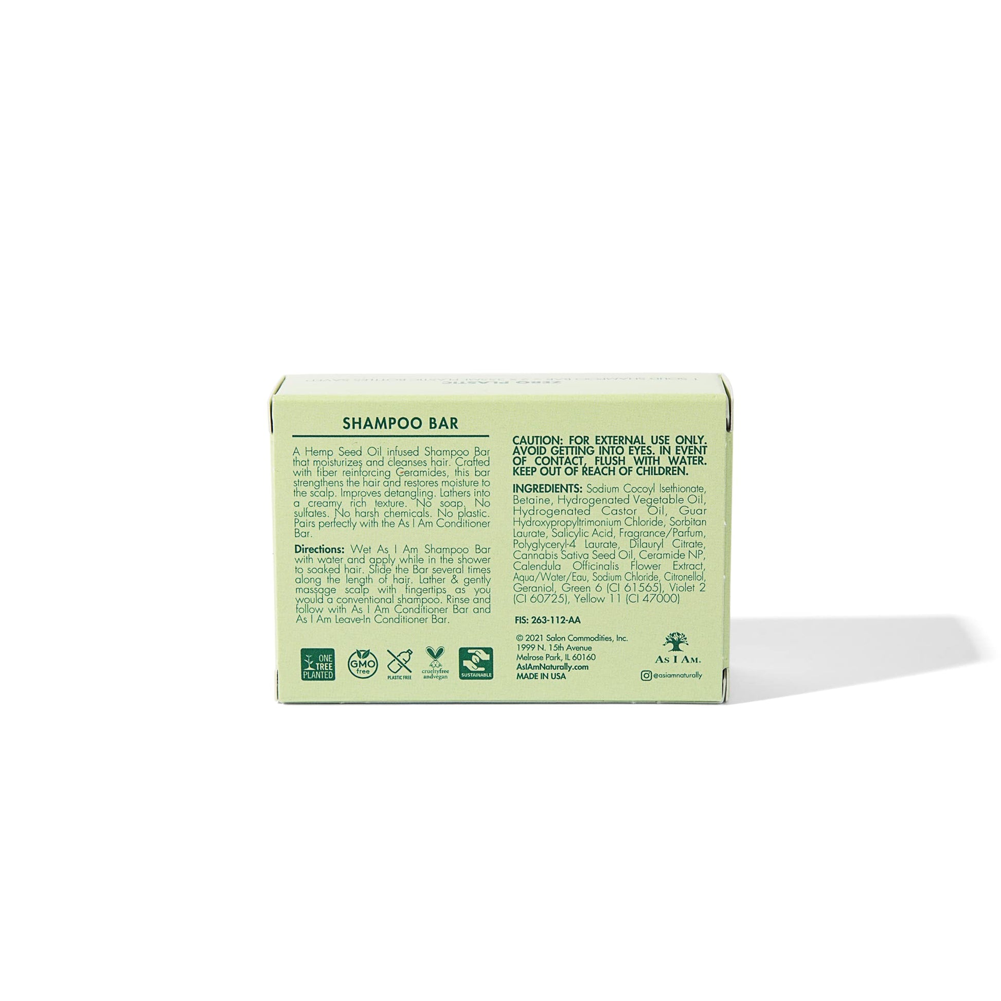 White Smoke As I Am Hemp Seed Oil Shampoo Bar - 3.5 ounce - with Ceramides, Calendula, Betaine, & Safflower - Made in USA