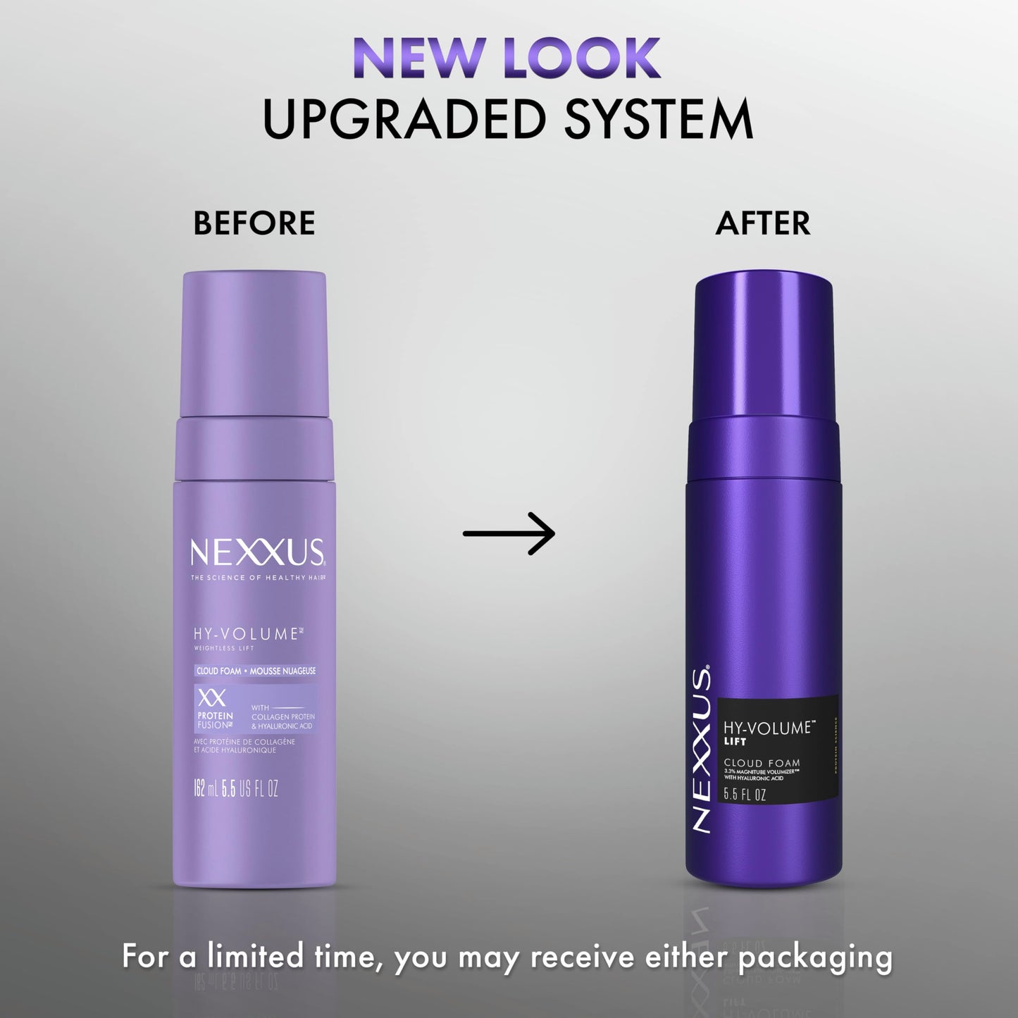 Light Gray Nexxus Hy-Volume Cloud Foam Hair Foam for Lift and Volume For Flat & Limp Hair Hair Styling Foam Powered by Magnitube Volumizer Technology with Hyaluronic Acid 5.5 fl oz