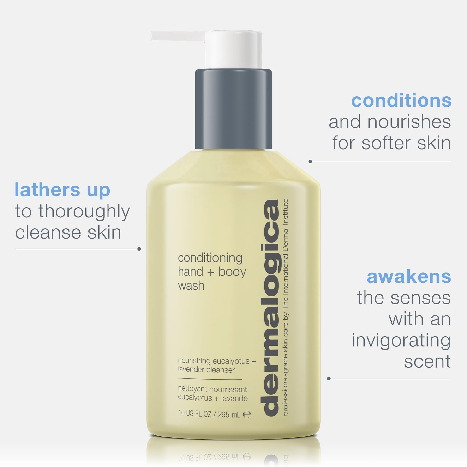 White Smoke Dermalogica Conditioning Hand + Body Wash (10 Fl Oz) Shower Gel with Tea Tree Oil and Eucalyptus Oil - Gently Conditions and Cleanses