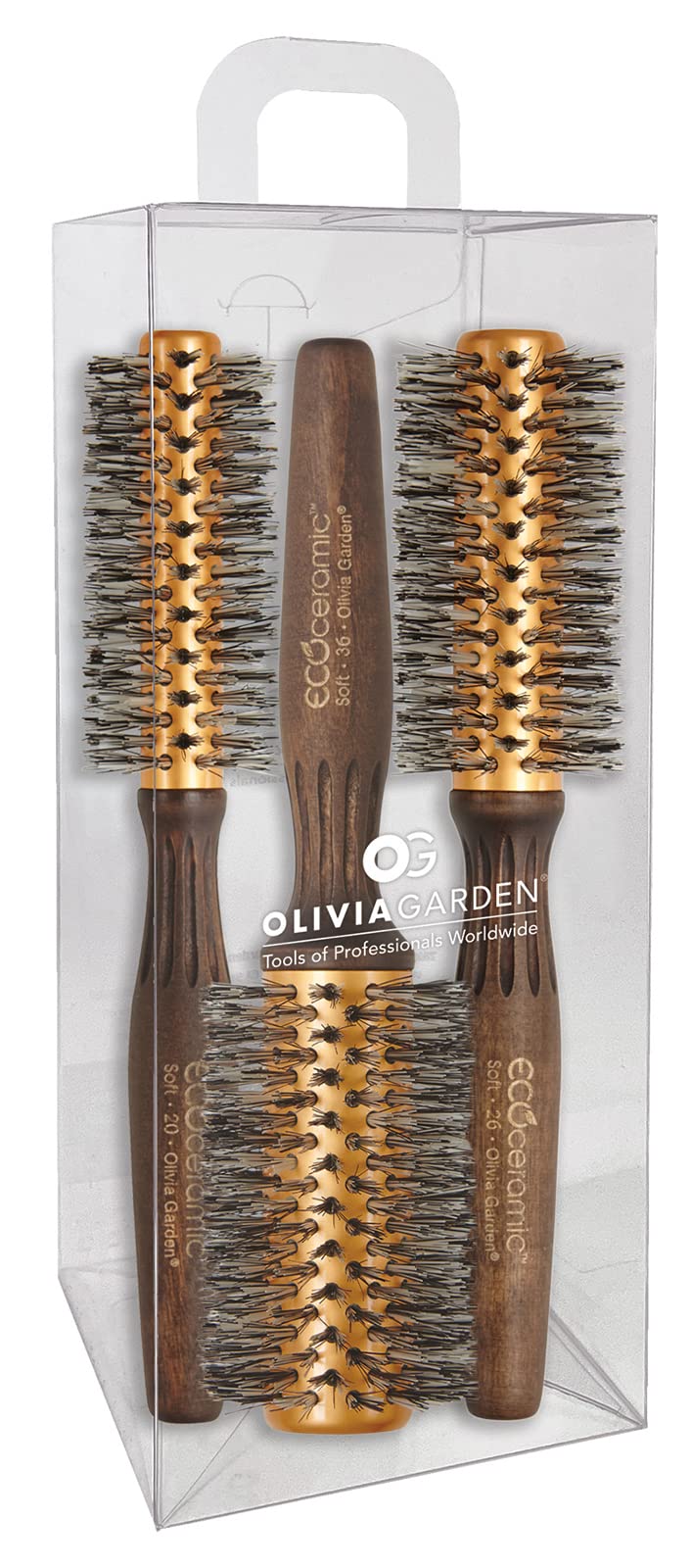 White Smoke Olivia Garden Eco Ceramic Soft Bristles Round Thermal Hair Brush Set